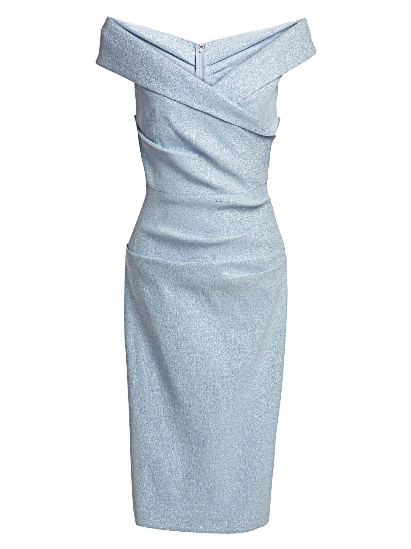 Teri Jon Off-the-shoulder Metallic Cocktail Dress in Blue | Lyst