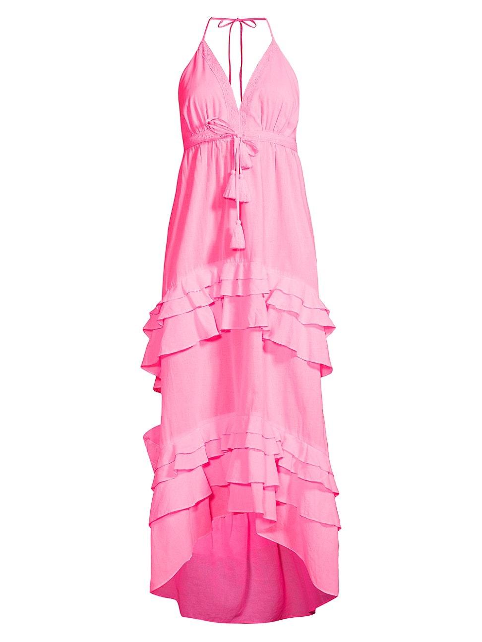 MILLY Odalia Ruffled Cotton Maxi Dress in Pink | Lyst