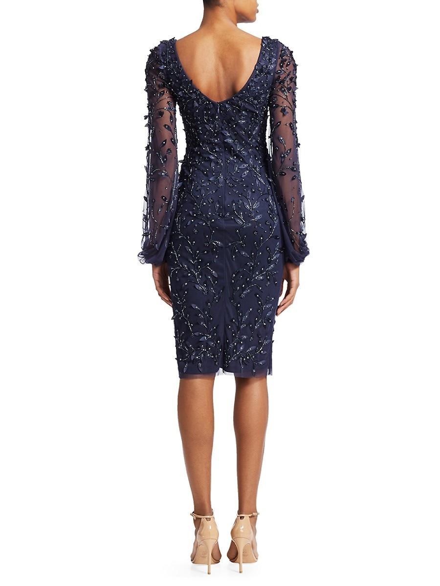 THEIA Embellished Sheer-sleeve Cocktail 