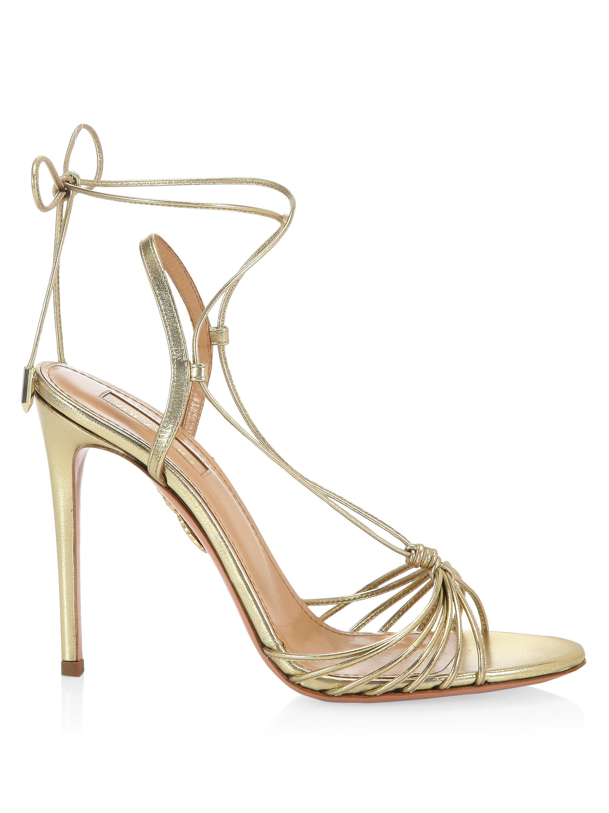 Aquazzura Leather Women's Soft Gold Whisper Sandals - Soft Gold - Size 38.5 (8.5) in Metallic - Lyst