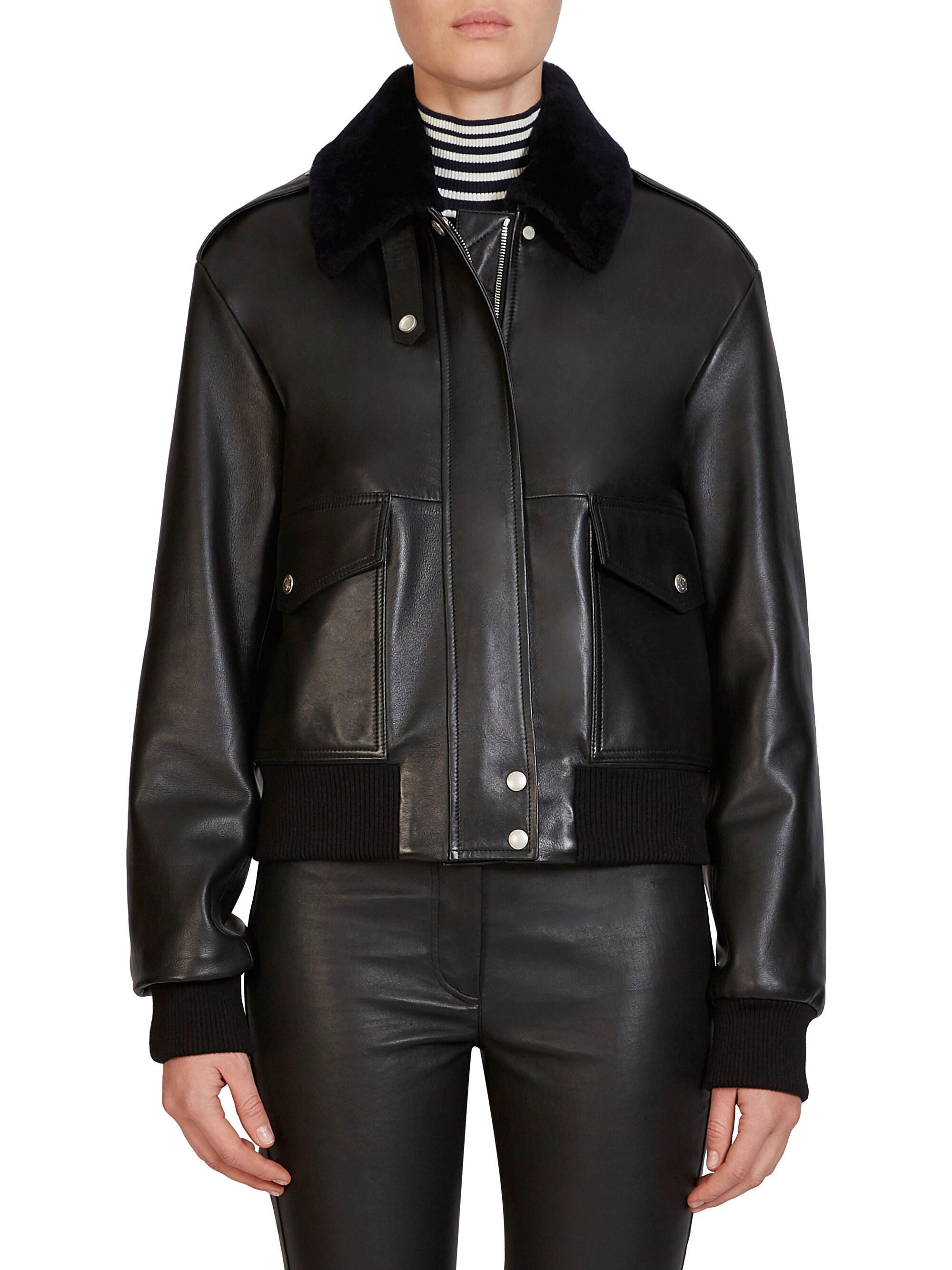 Black Leather Womens Aviator Jacket Images