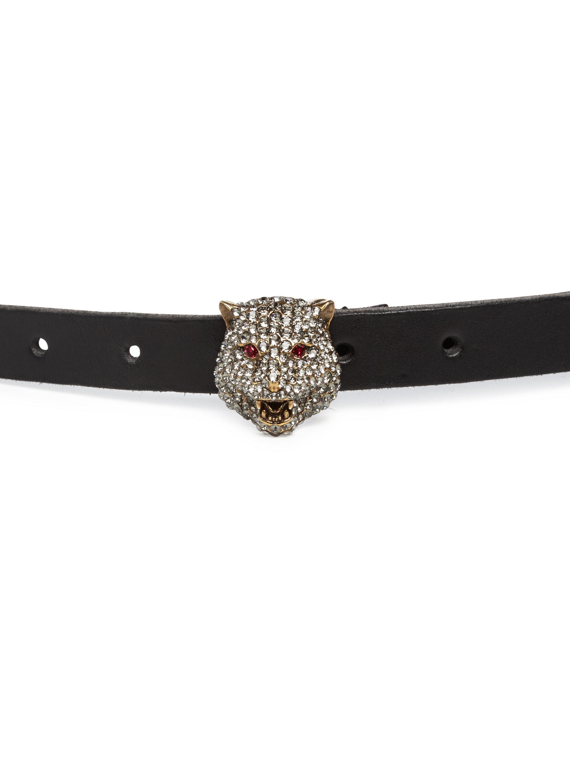 Gucci Crystal Tiger Head Leather Belt | Lyst