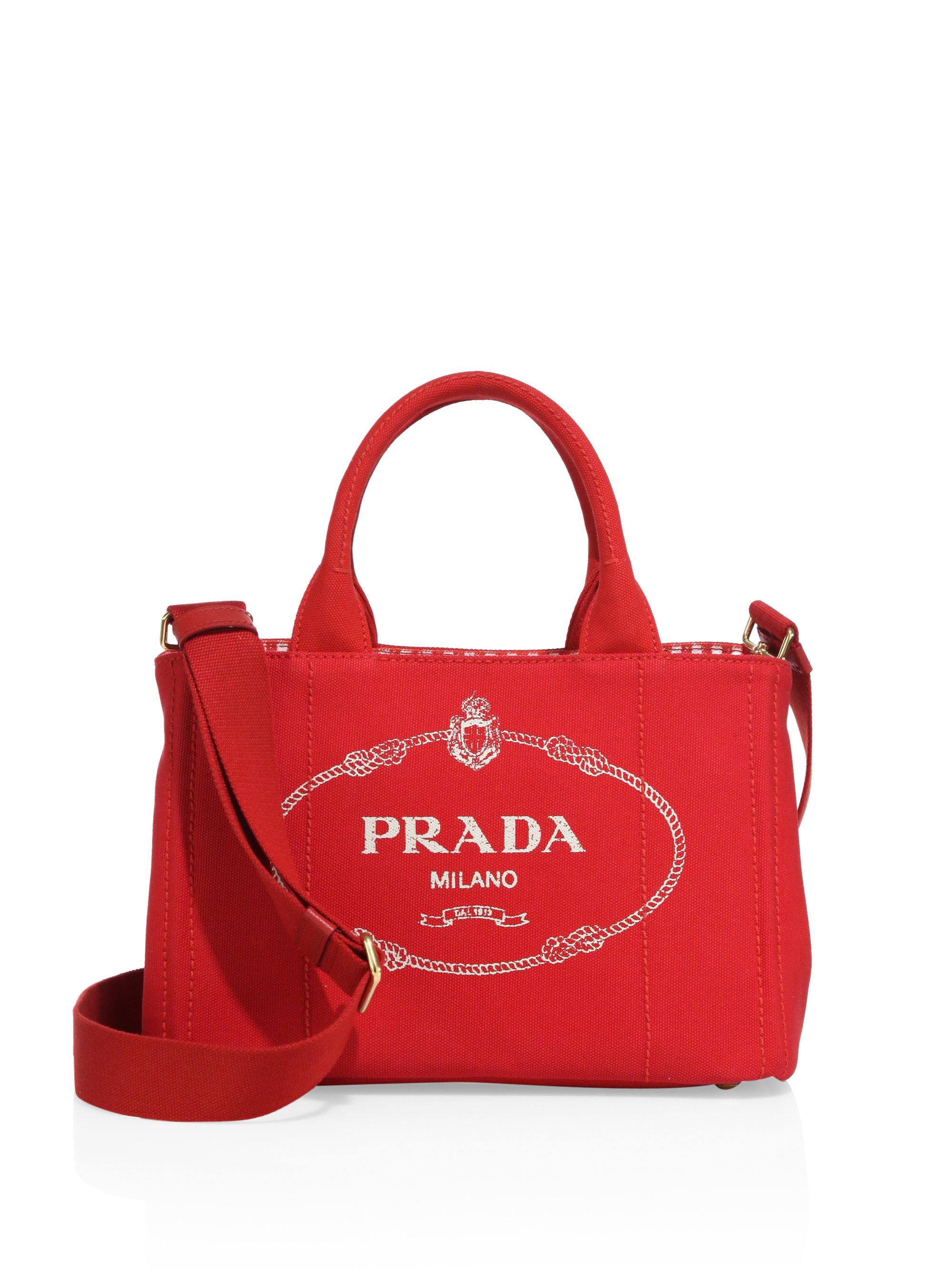 Prada Canapa Canvas Tote in Red | Lyst