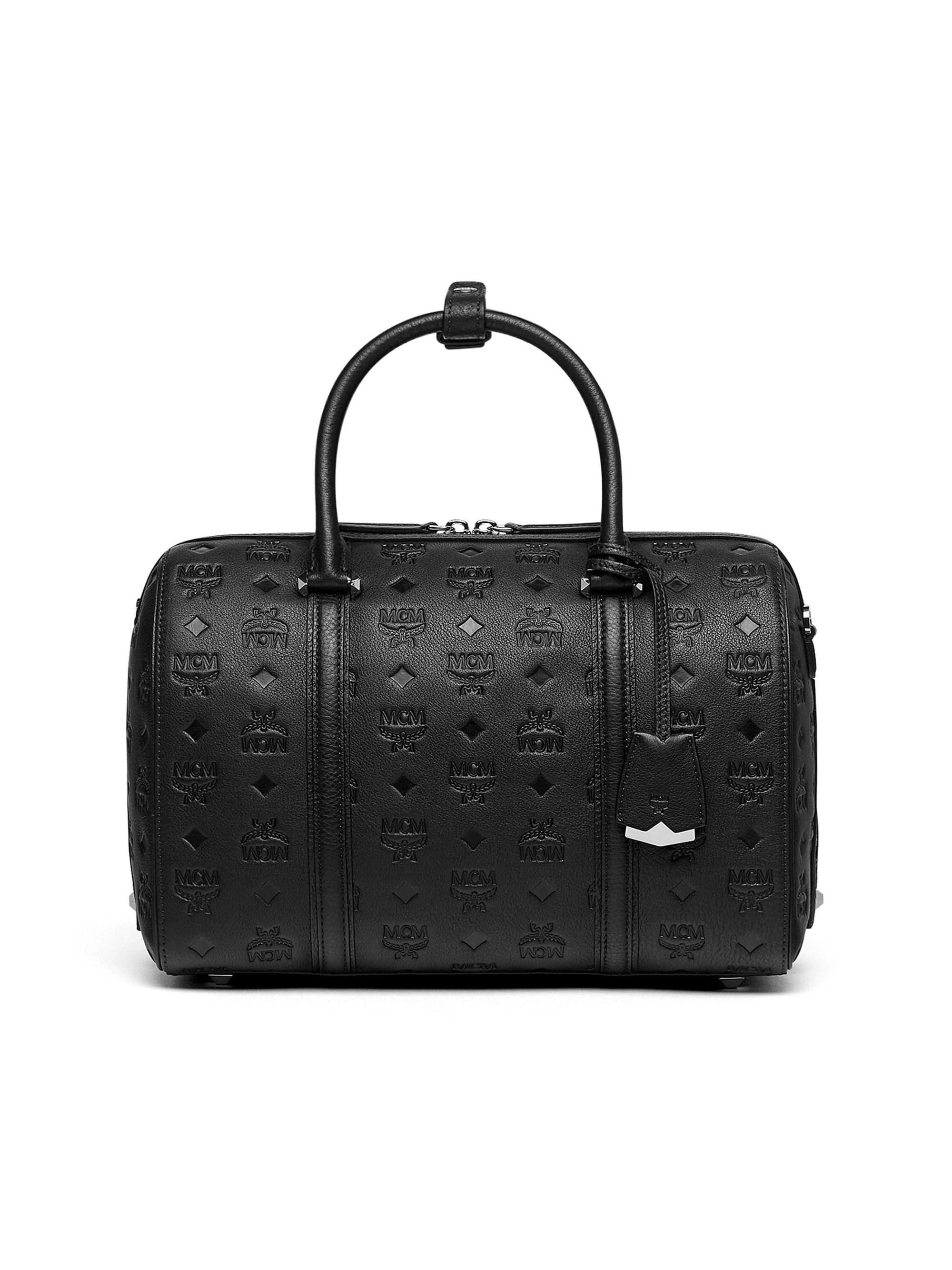 MCM Black Leather Embellished Boston Bag MCM