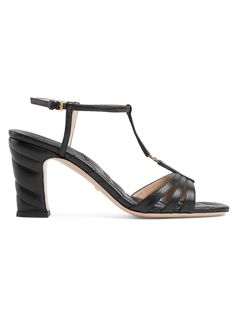 Gucci Marmont Leather Block-heel Sandals in Black | Lyst