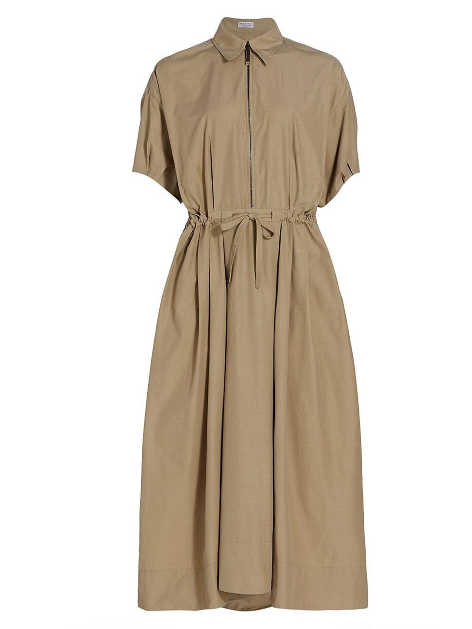 Brunello Cucinelli Belted Midi Dress with Monili Trim