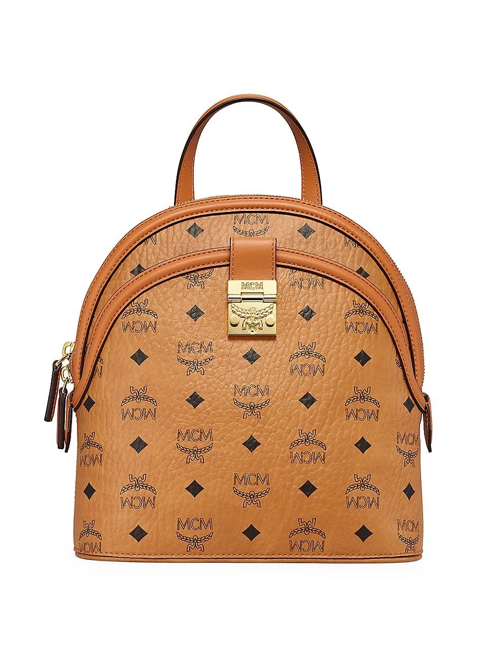 Good Condition - MCM Cognac Small Studded Canvas Backpack Bag in