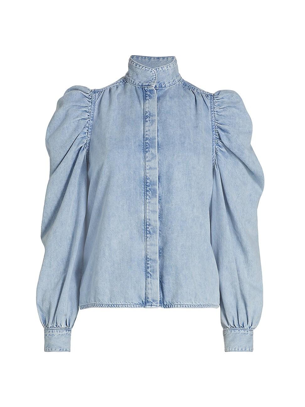 FRAME Gillian Denim Puffsleeve Shirt in Blue Lyst