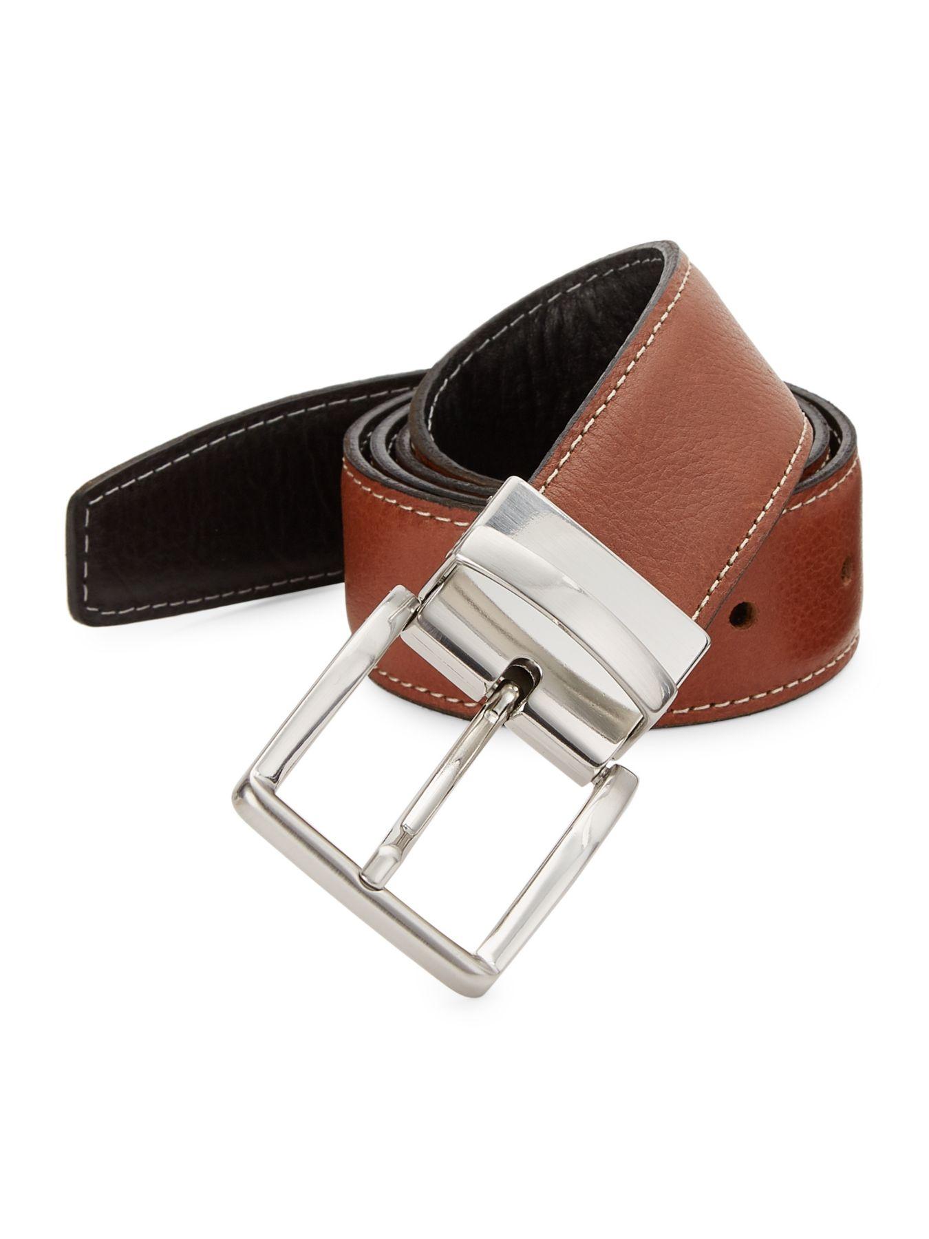 Saks Fifth Avenue Collection Contrast Stitch Reversible Leather Belt in Cognac Black (Brown) for ...