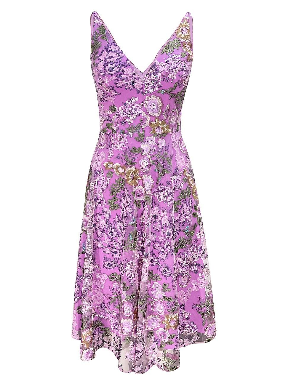 Dress the Population Elisa Floral & Sequin Midi-dress in Purple | Lyst