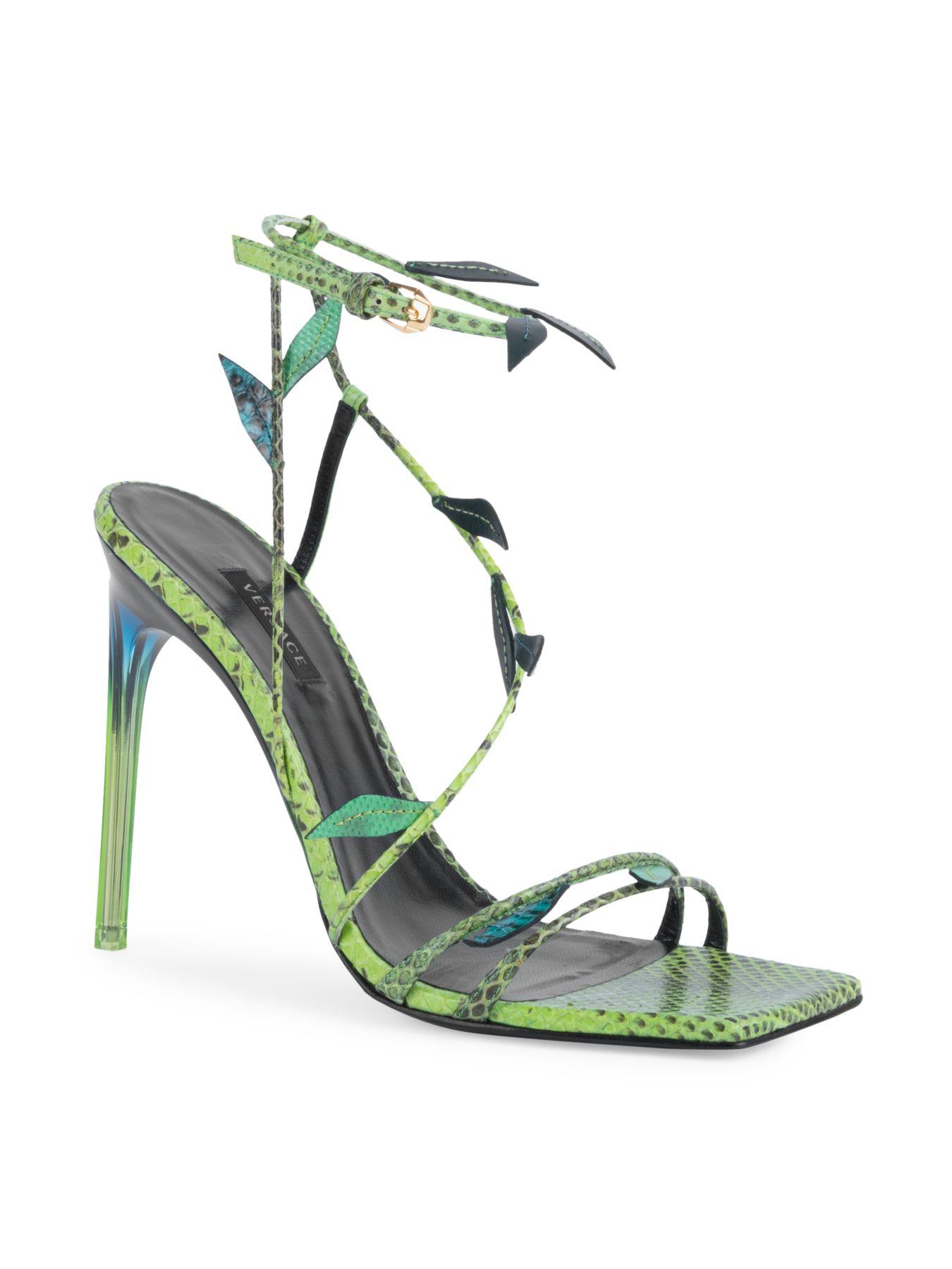 Versace Leaf Python-embossed Leather Sandals in Green - Lyst