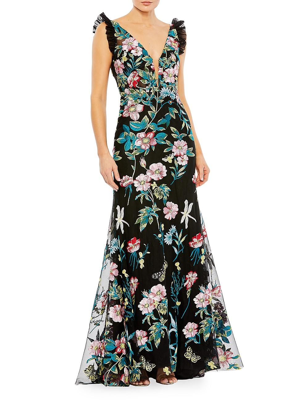 Mac Duggal Embroidered Floral Trumpet Gown in Green | Lyst