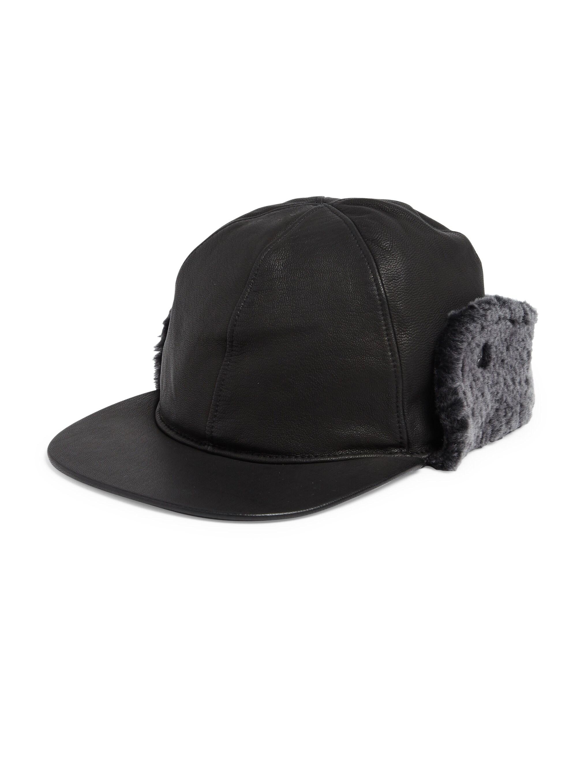 UGG Shearlingtrim & Faux Furlined Leather Baseball Hat in Black for