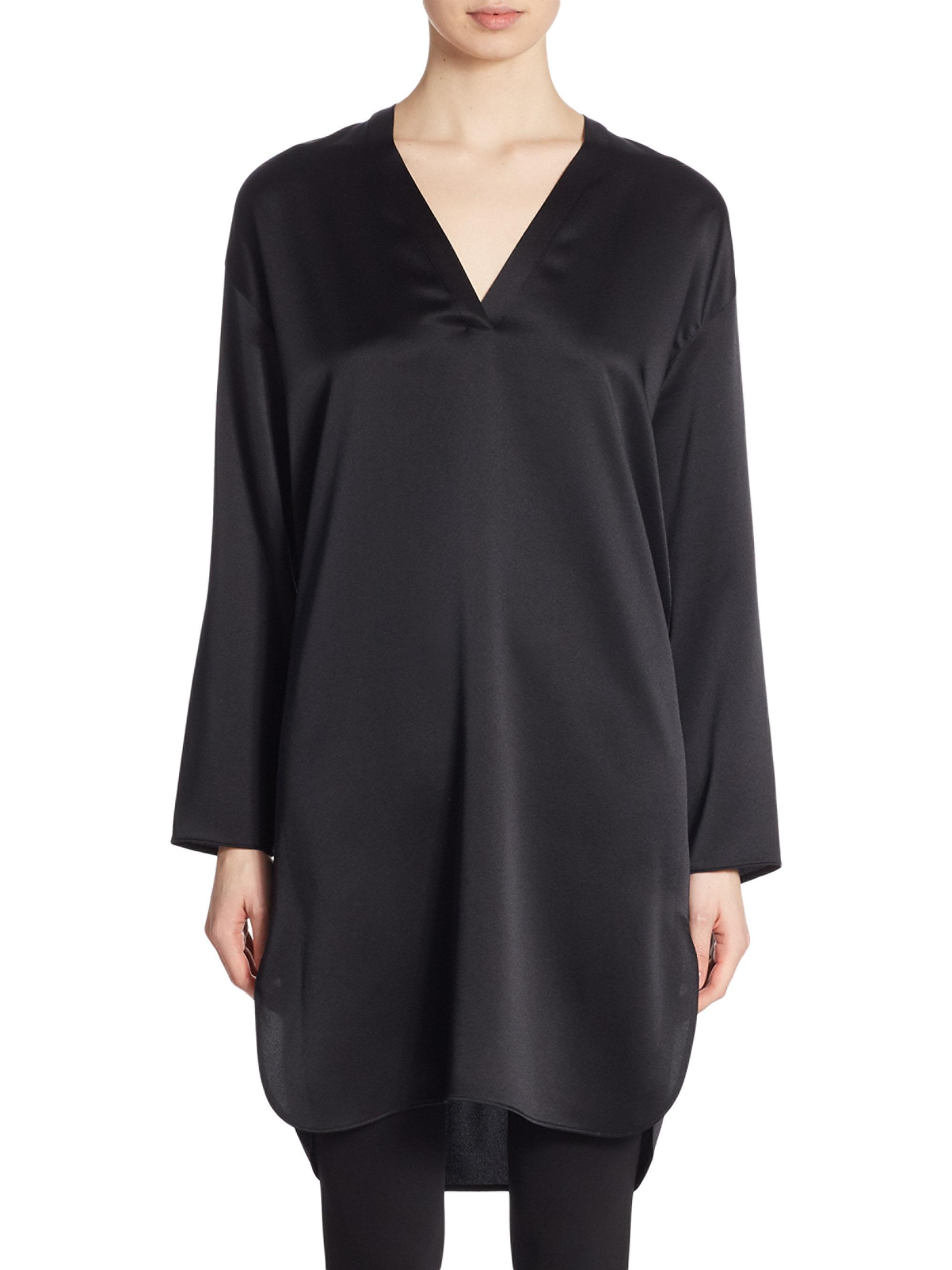 Vince Silk Tunic Dress in Black | Lyst