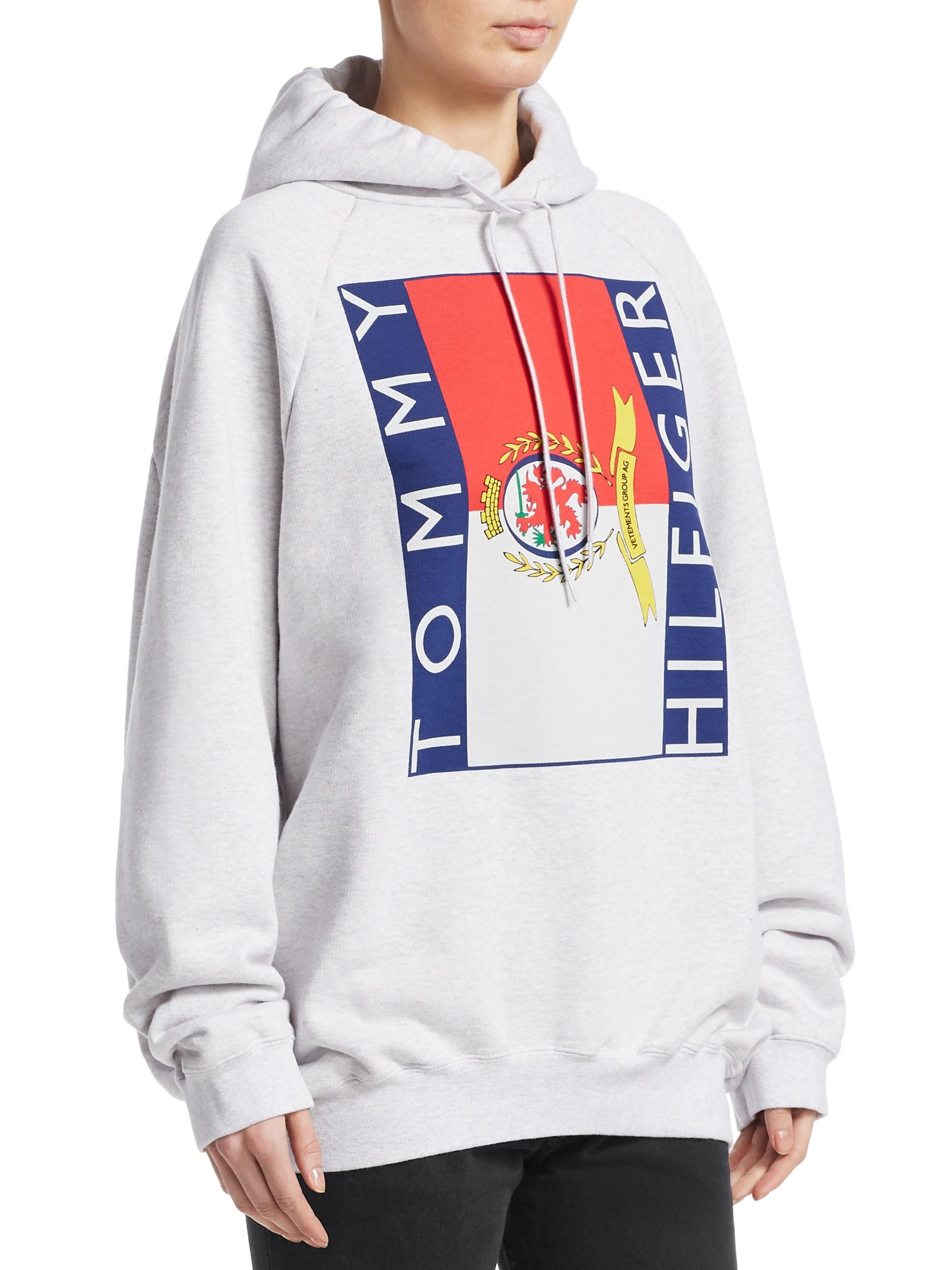 Vetements + Tommy Hilfiger Printed French Cotton-blend Terry Hoodie Light  Gray - Lyst
