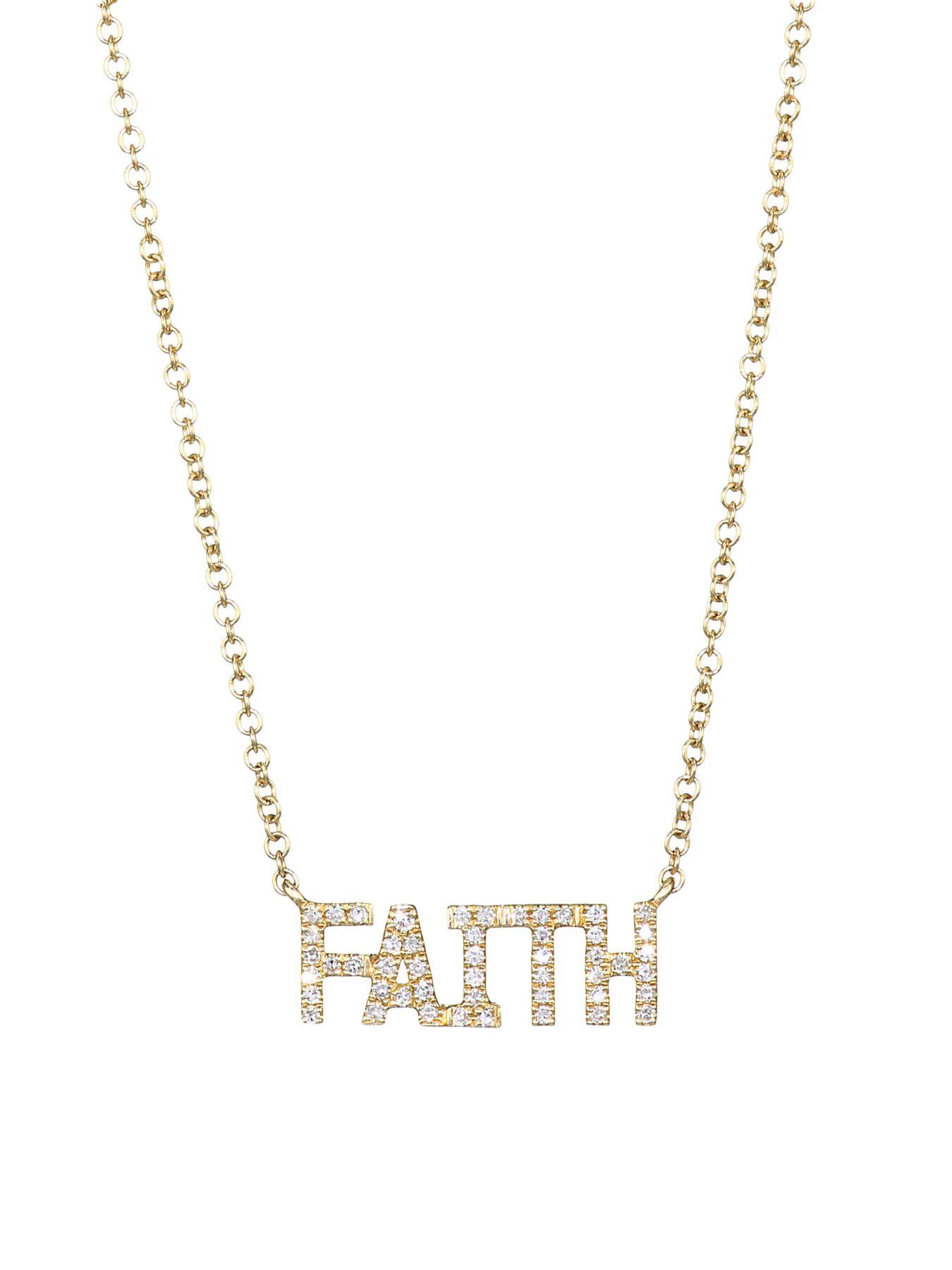 EF Collection 14k Yellow Gold & Diamond Faith Pendant Necklace in
