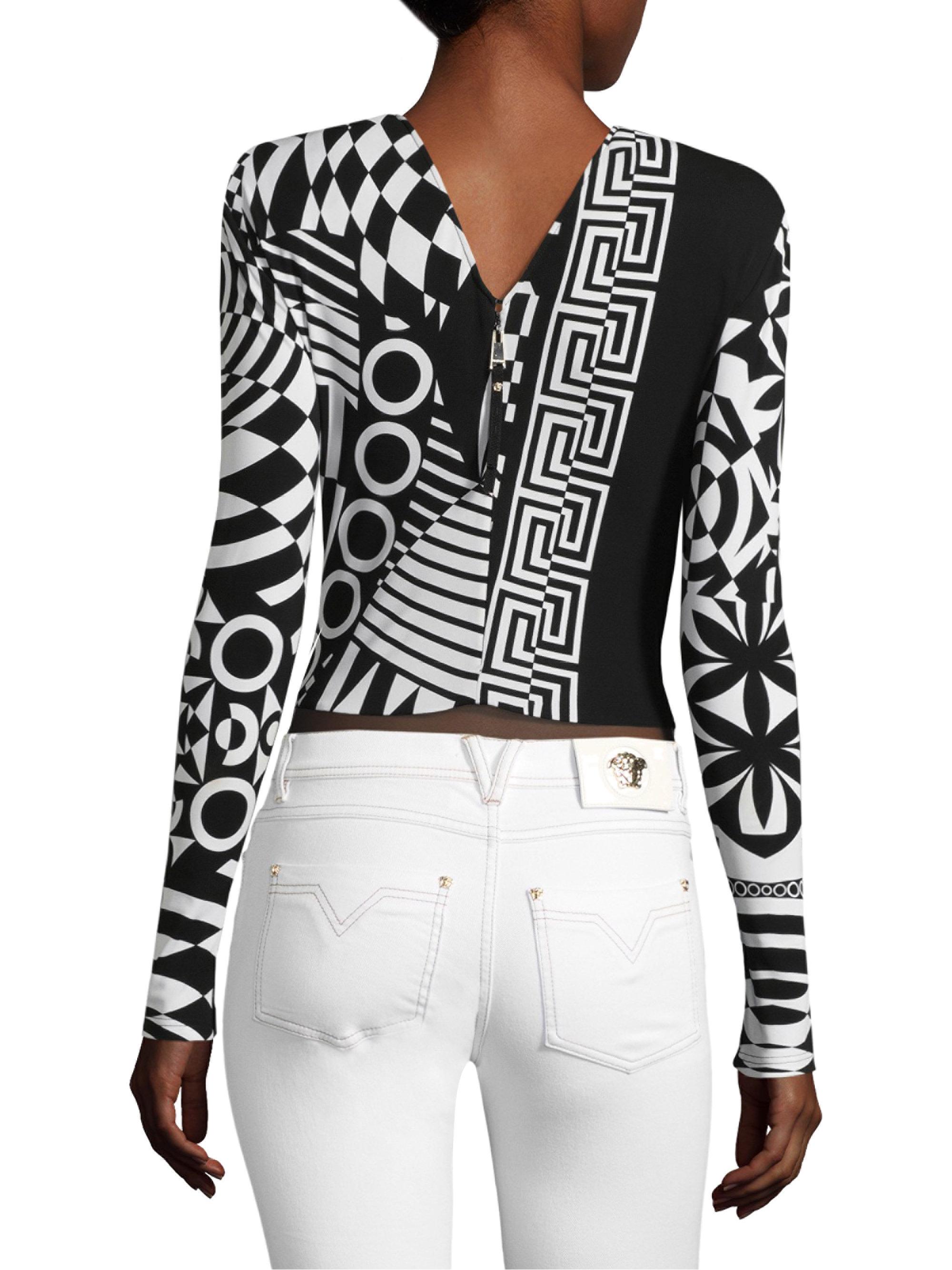 Versace Silk Shoulder Print Bodysuit in Black White (Black) Lyst