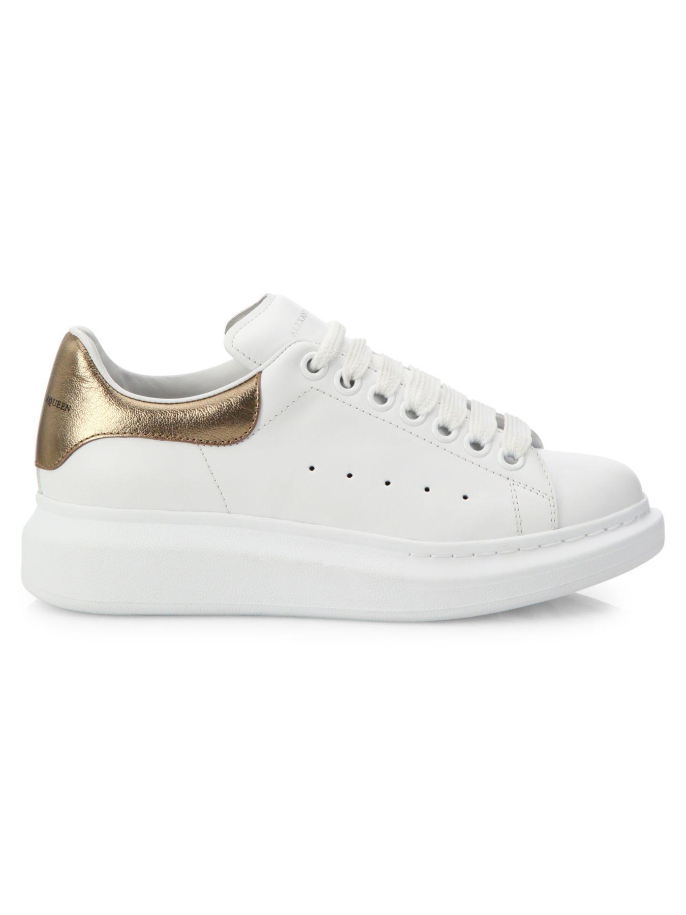 Alexander McQueen Metallic Leather Platform Sneakers in White Gold ...