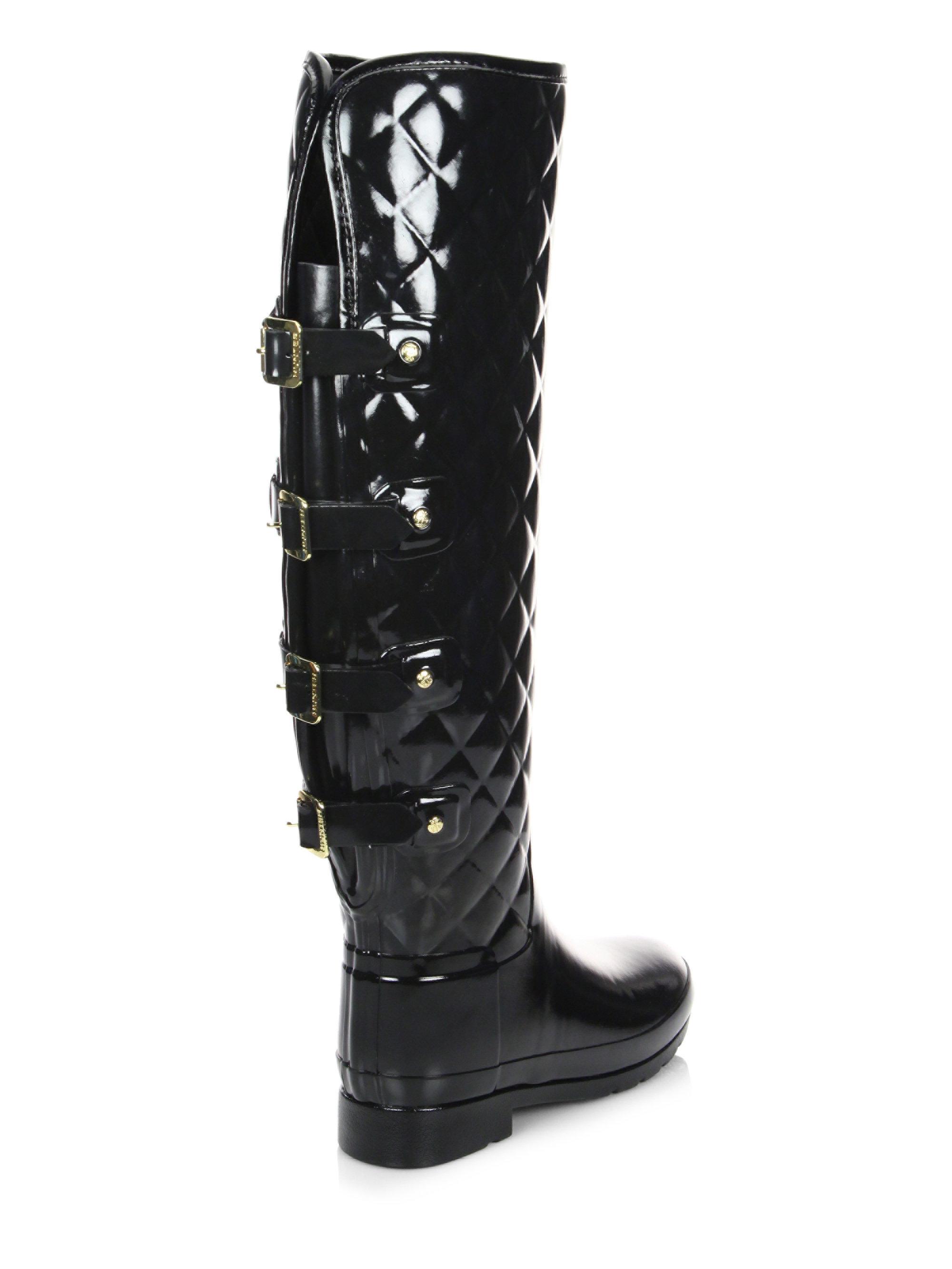 HUNTER Rubber Refined Quilted Over-the-knee Rain Boots in Black - Lyst