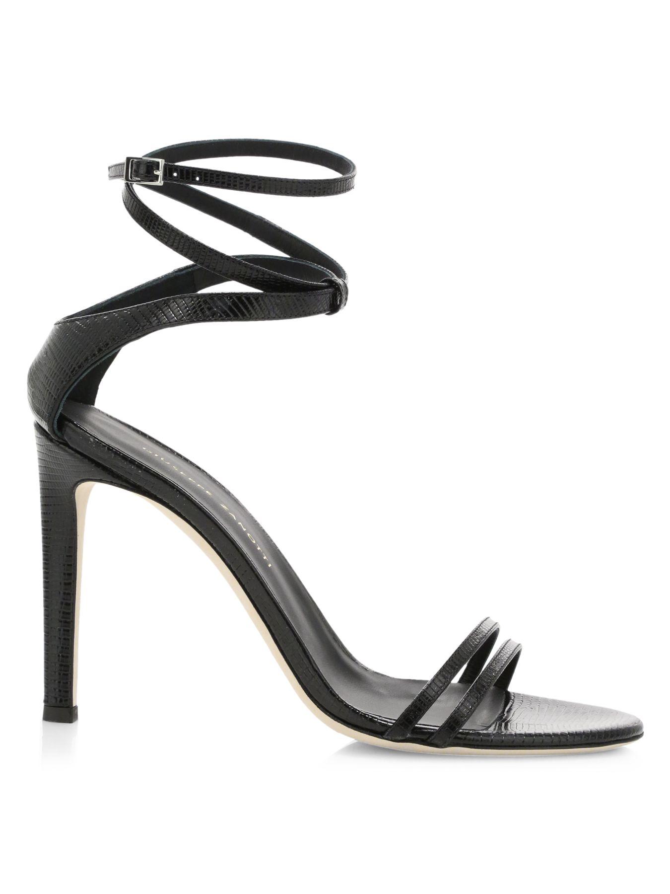 Giuseppe Zanotti Catia Ankle-wrap Lizard-embossed Leather Sandals in Nero (Black) - Lyst