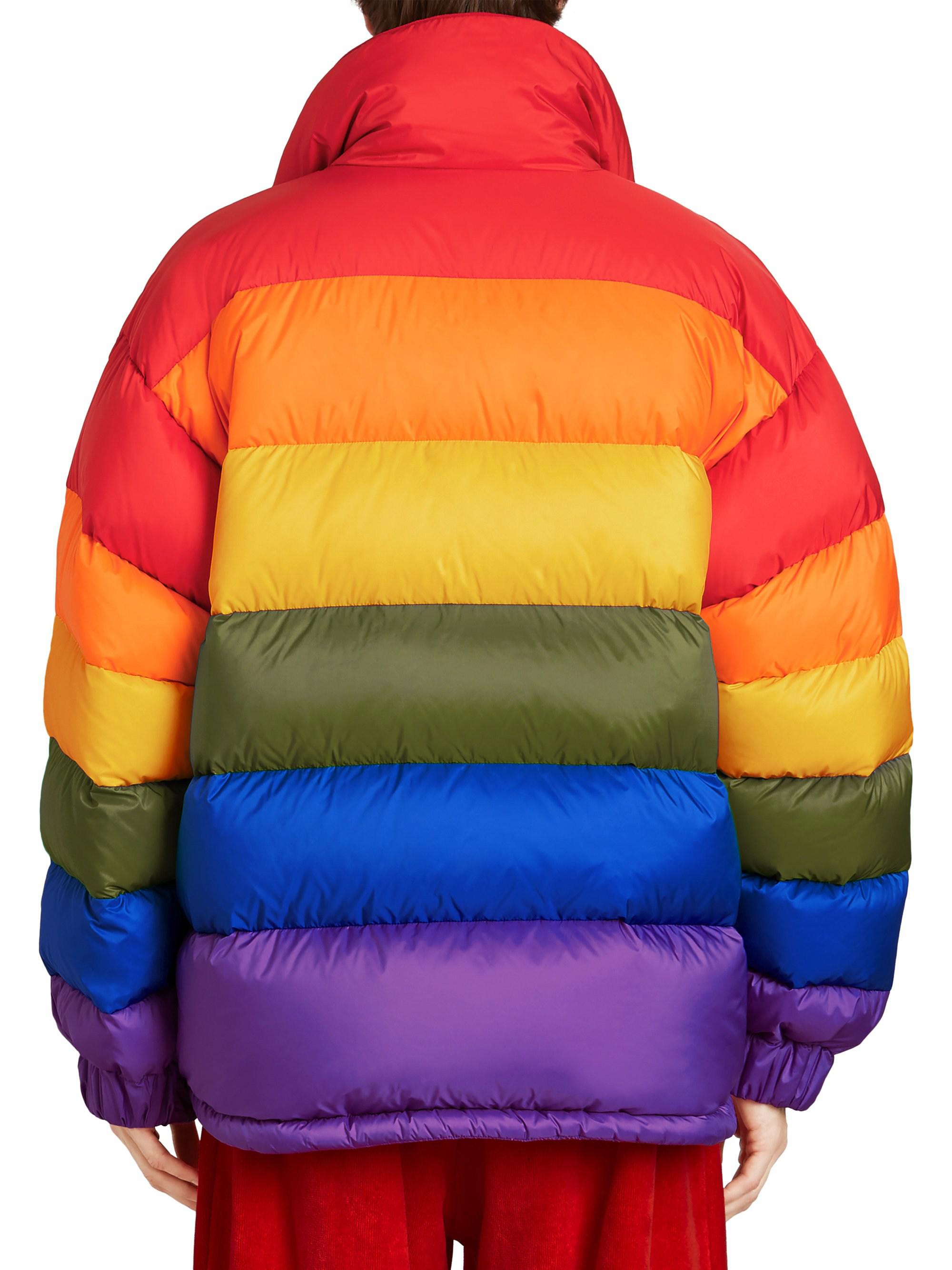 Burberry Fleece Rainbow Colorblock Down Puffer Coat for Men - Lyst