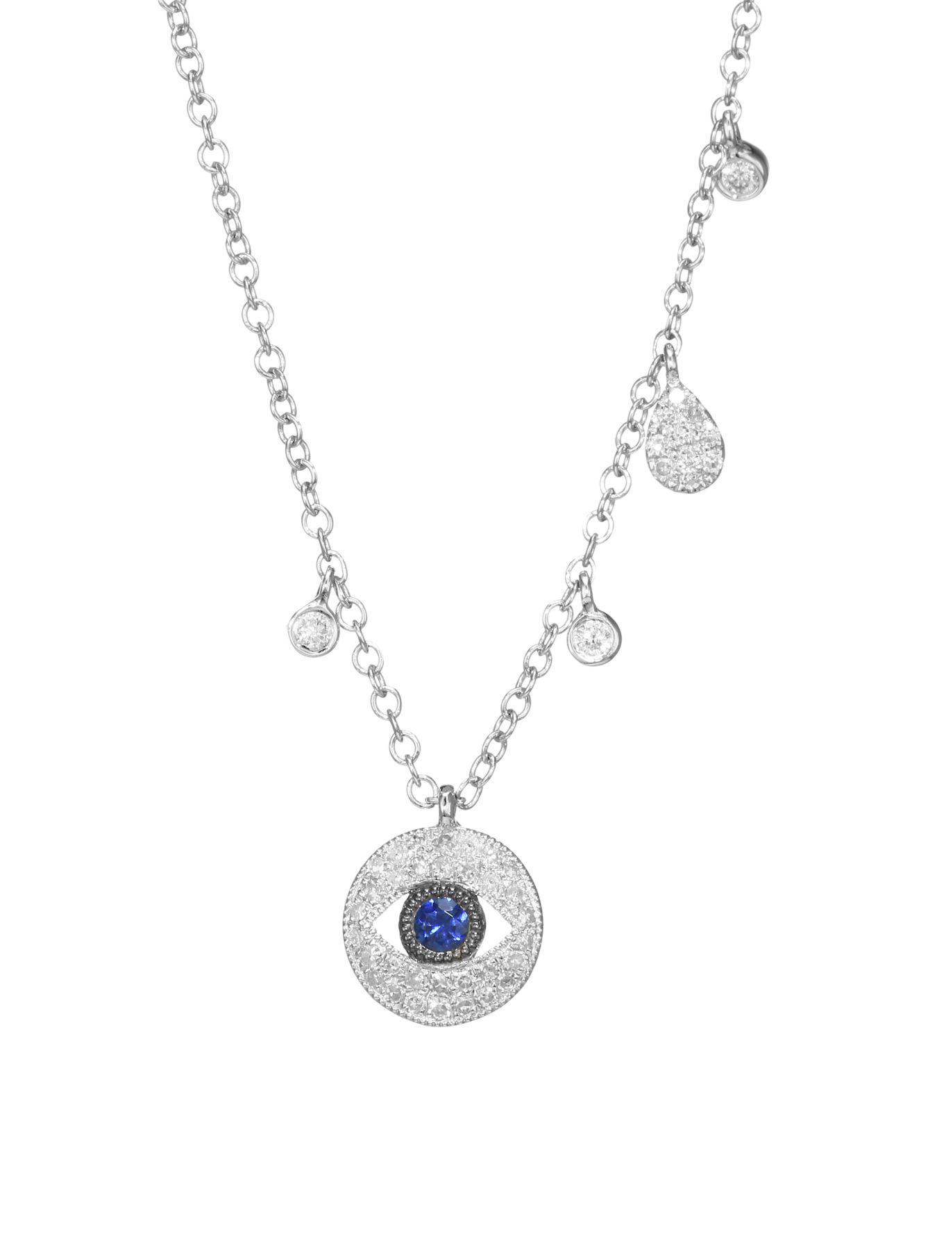 Meira T 14k White Gold Sapphire & Diamond Evil Eye Pendant Necklace