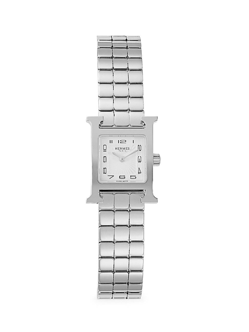 Hermès Brown Heure H Stainless Steel, Diamond & Leather Strap Watch