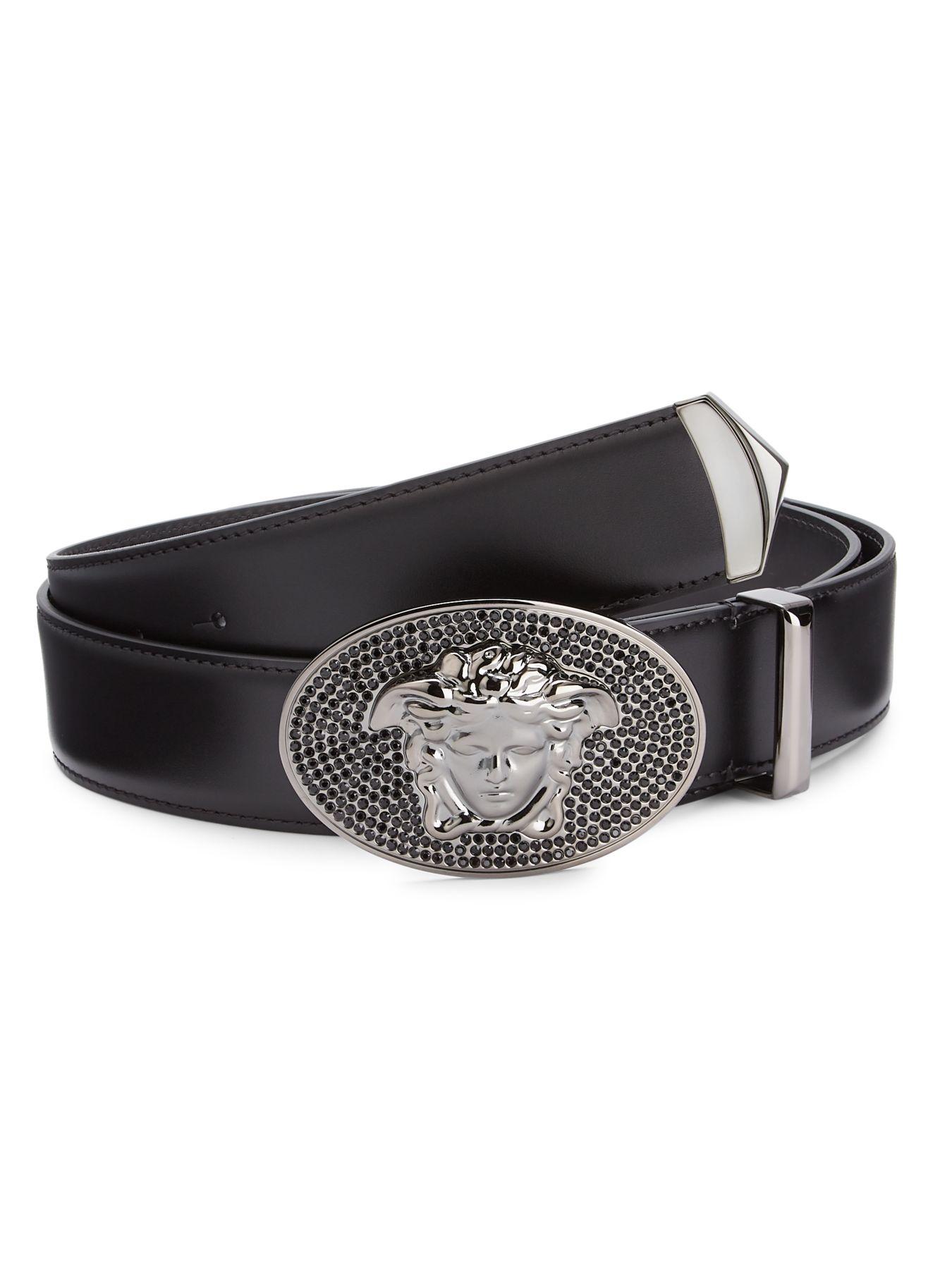 Versace Crystal Medusa Buckle Leather Belt in Black for Men Lyst