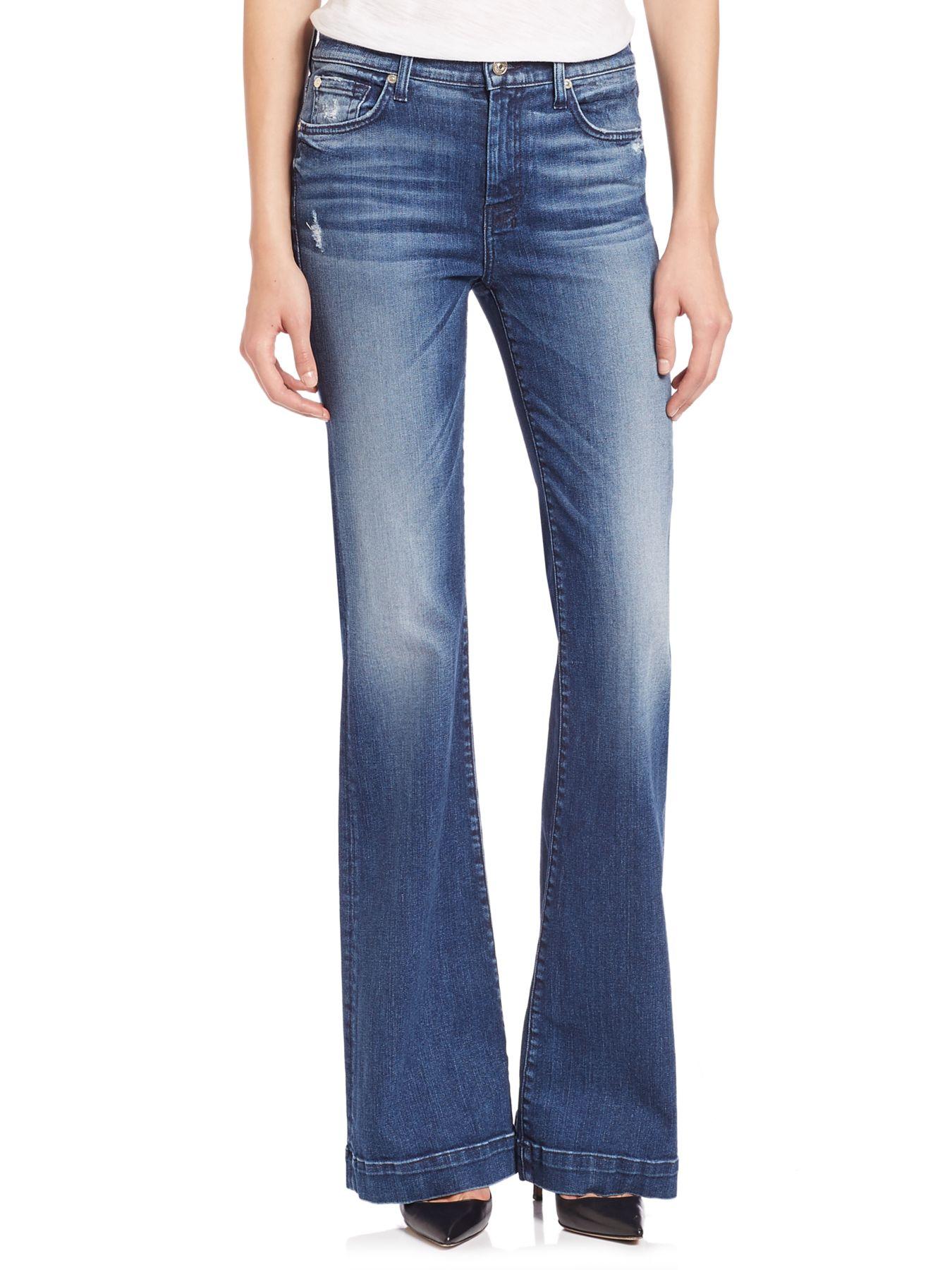 7 For All Mankind Dojo Distressed Flared Jeans in Blue | Lyst