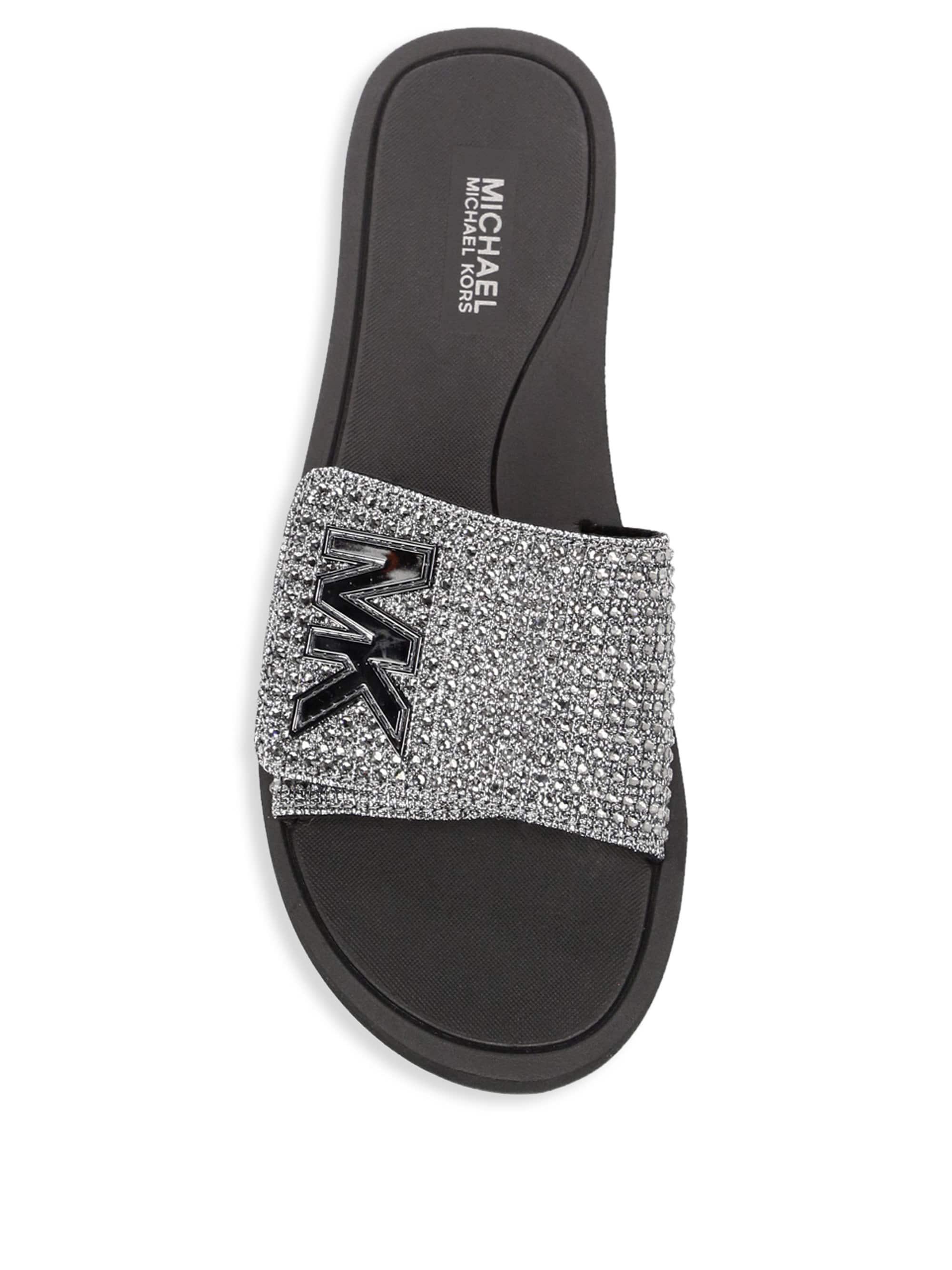 MICHAEL Michael Kors Glitter Chain Logo Slide in Metallic | Lyst