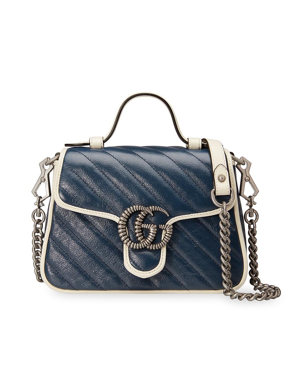Gucci GG Marmont Mini Top Handle Bag in Blue | Lyst
