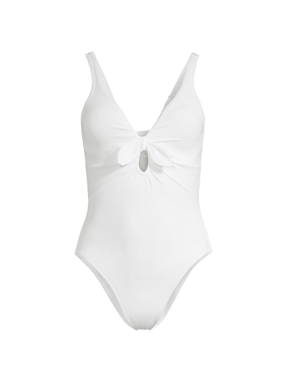 Robin Piccone Ava Plunge Bow One-piece Swimsuit in White | Lyst