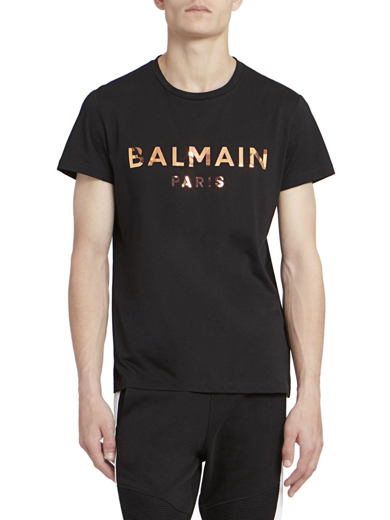 Balmain Black/gold Paris Logo T-shirt for Men - Save 12% - Lyst