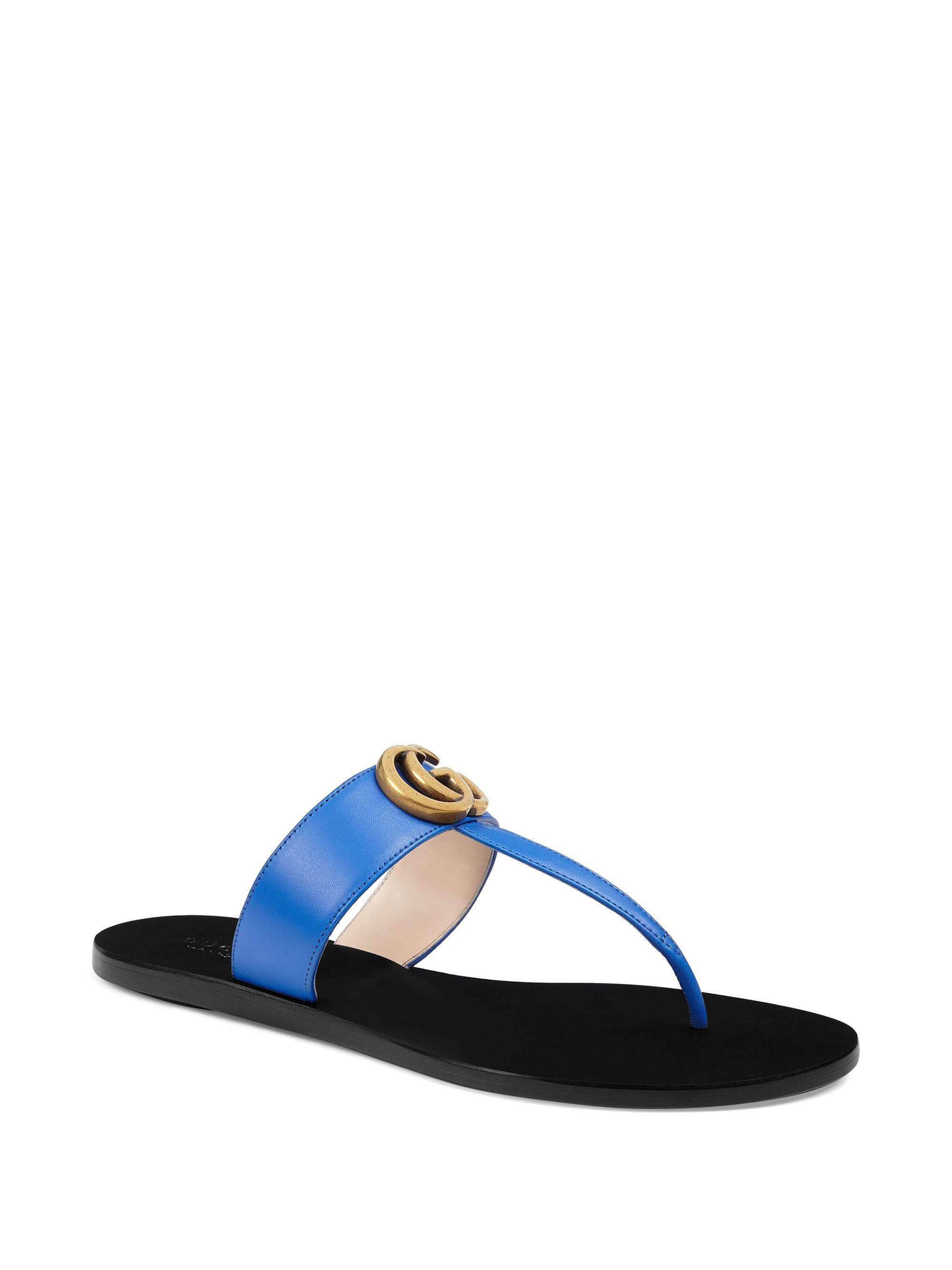 Gucci Marmont Leather Thong Sandals 