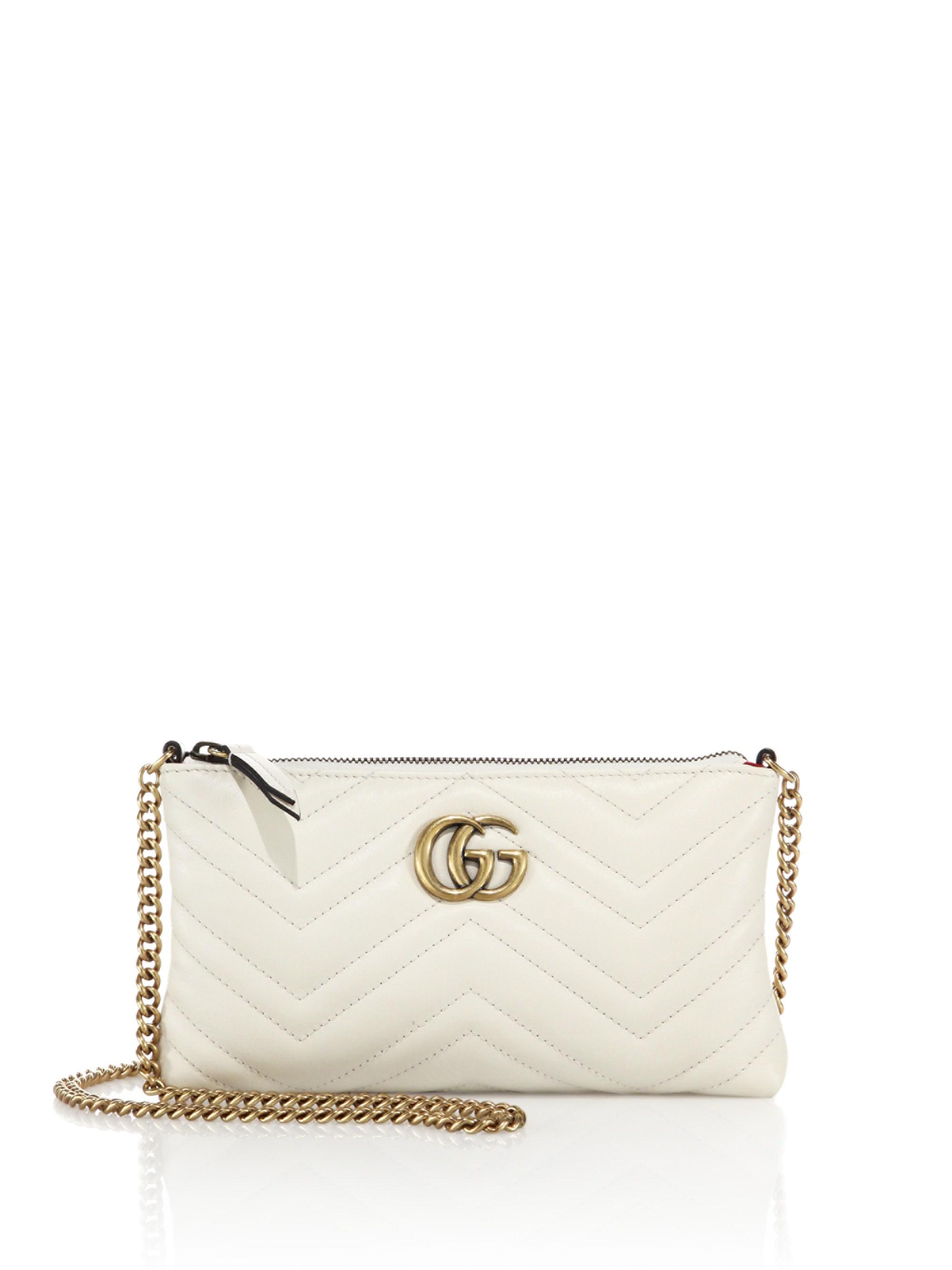 Gucci Quilted Leather Chain Wristlet in White - Lyst