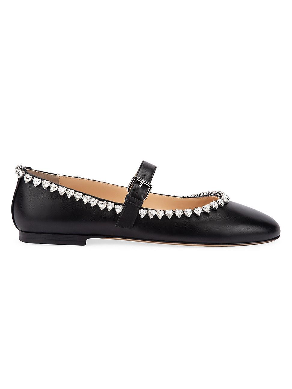 Mach & Mach Audrey Embellished Leather Mary Jane Ballet Flats in Black ...