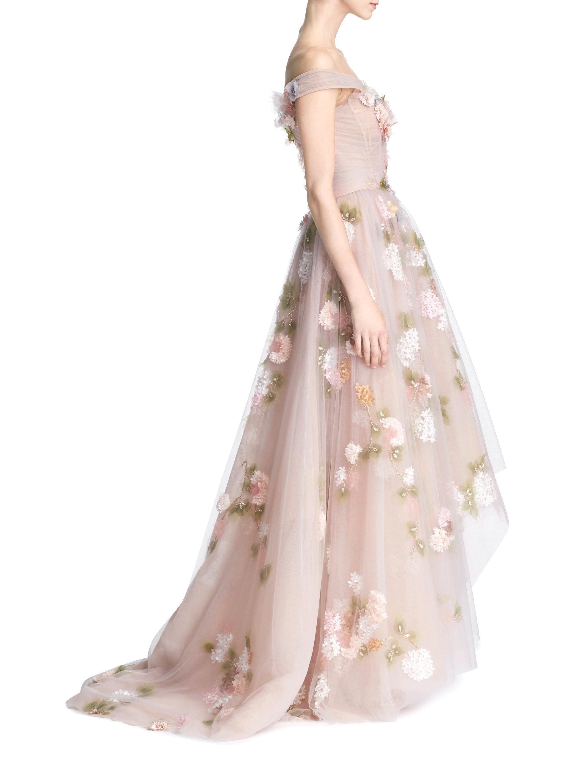 Marchesa Tulle A-line Floral Gown in 