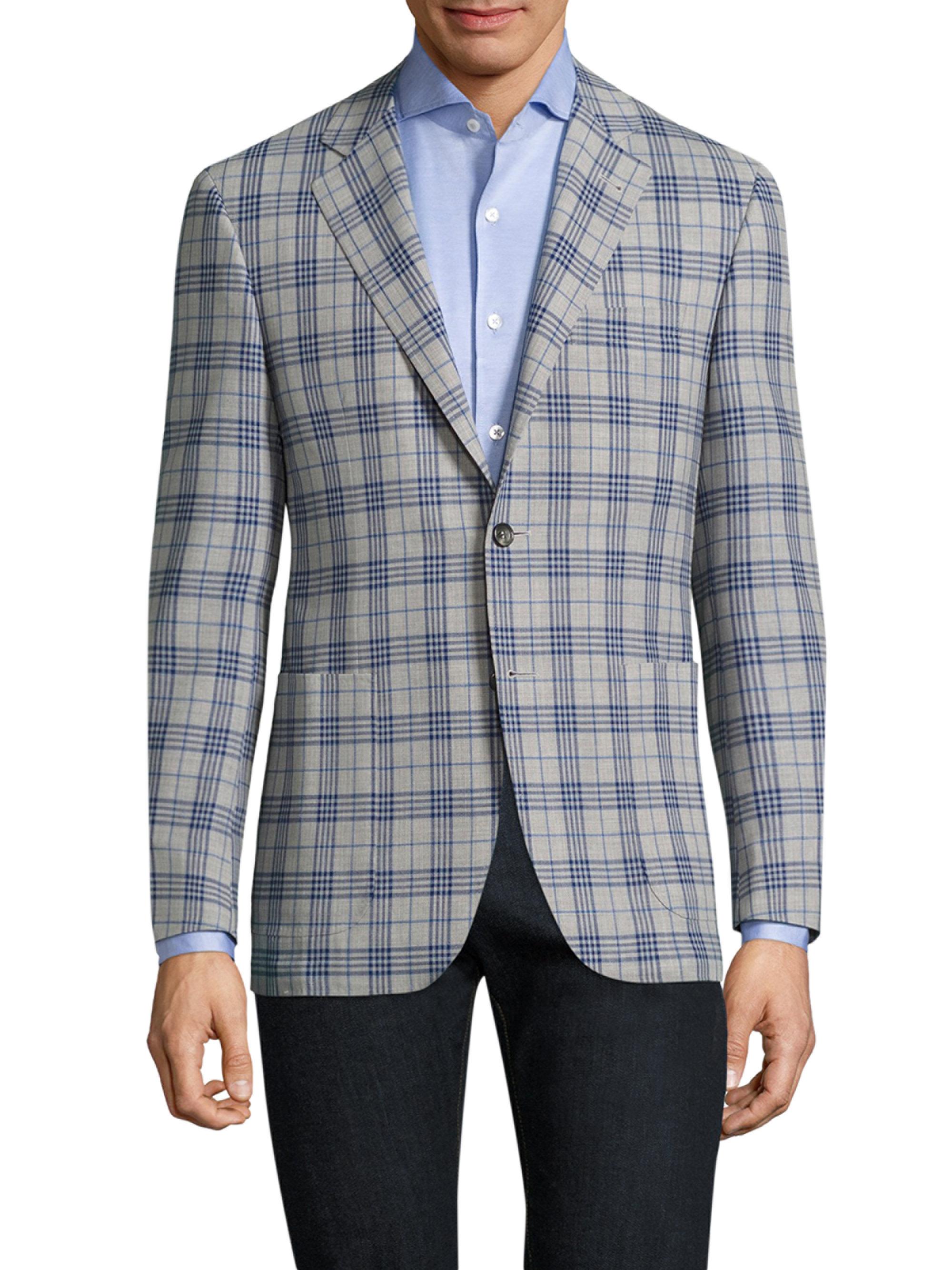 Lyst Canali Plaid Wool Blazer in Gray for Men