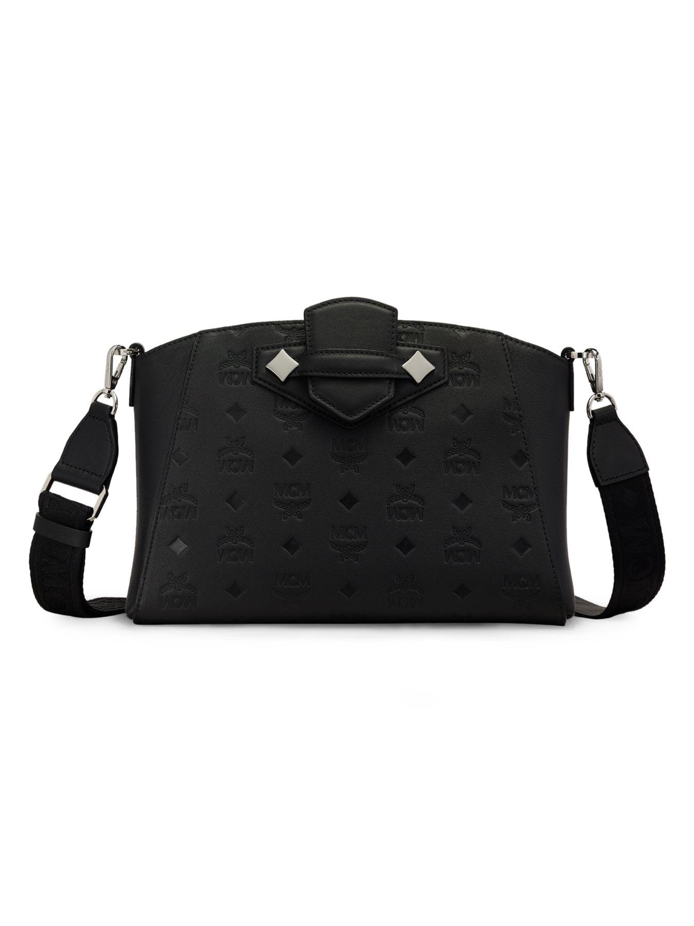 MCM Small Essential Monogram Leather Crossbody Bag in Black - Save 60% - Lyst