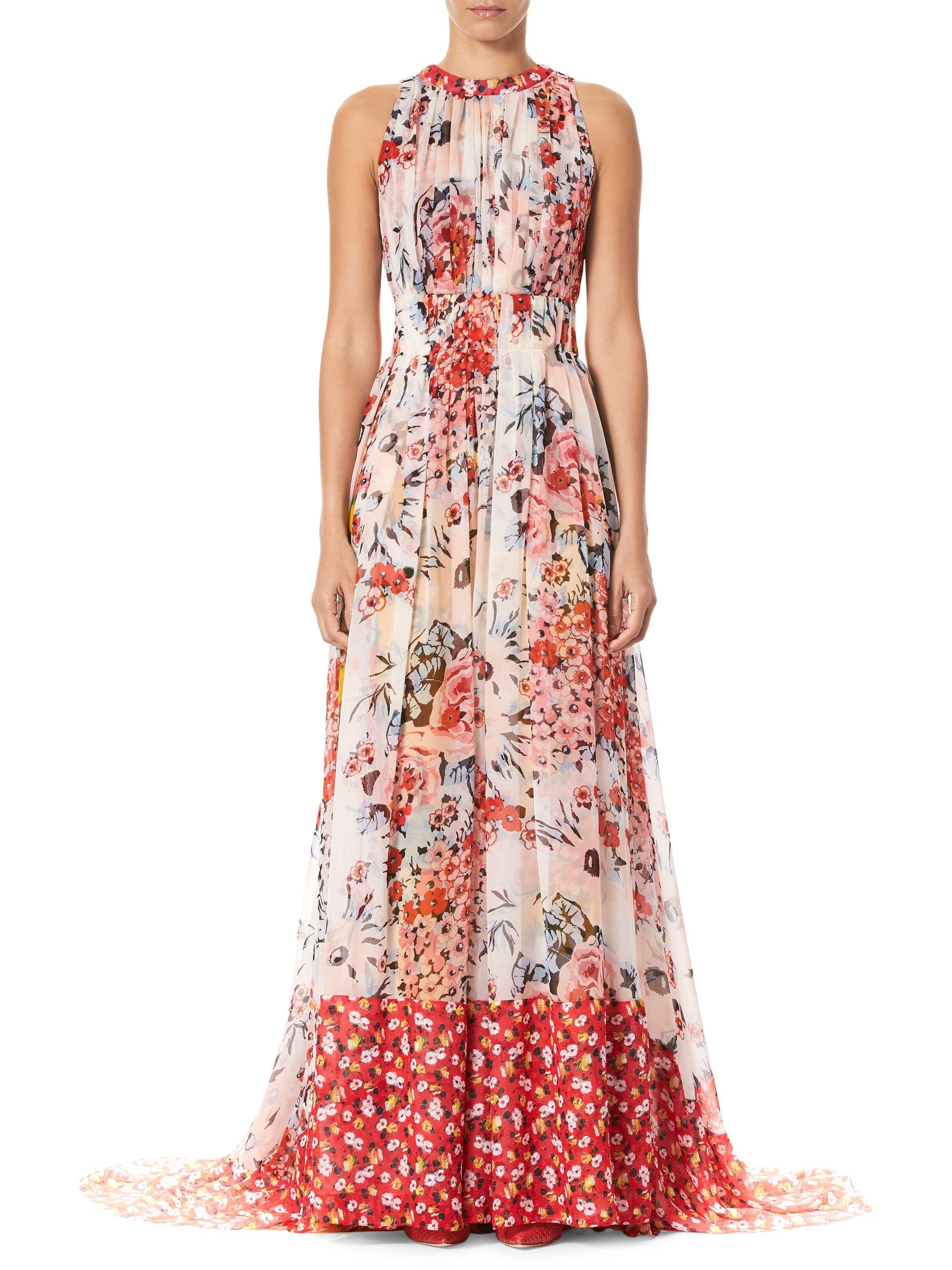 Carolina Herrera Floral Print Gathered Silk Chiffon Gown | Lyst