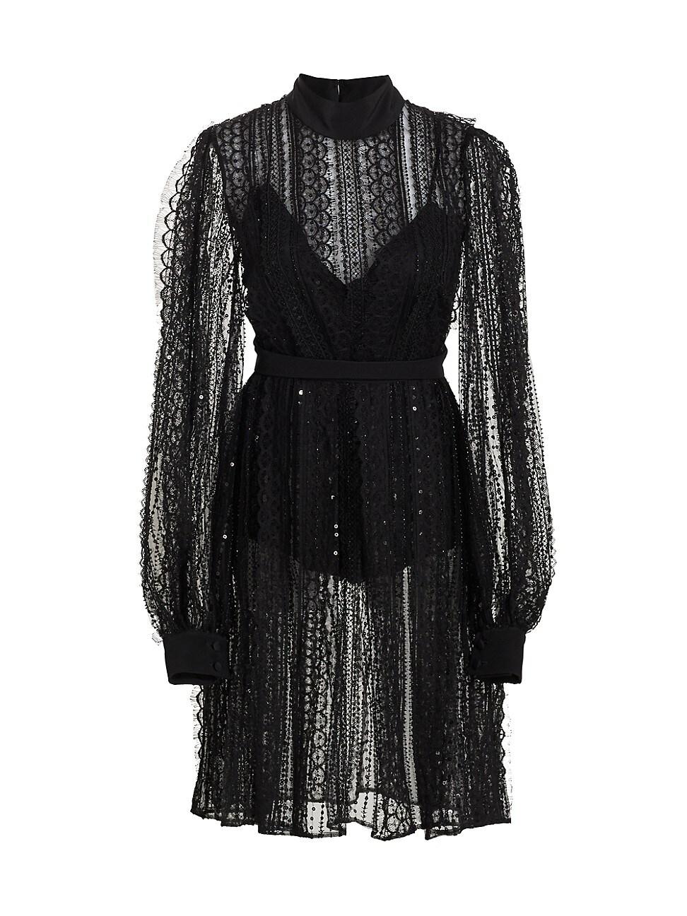 Elie Saab Sheer Lace & Sequin-embroidered Dress in Black | Lyst