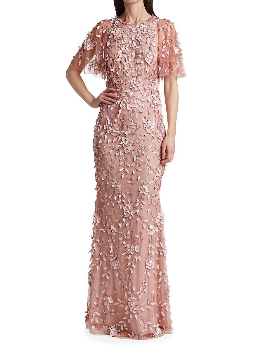 THEIA Beaded Floral Gown in Midnight 