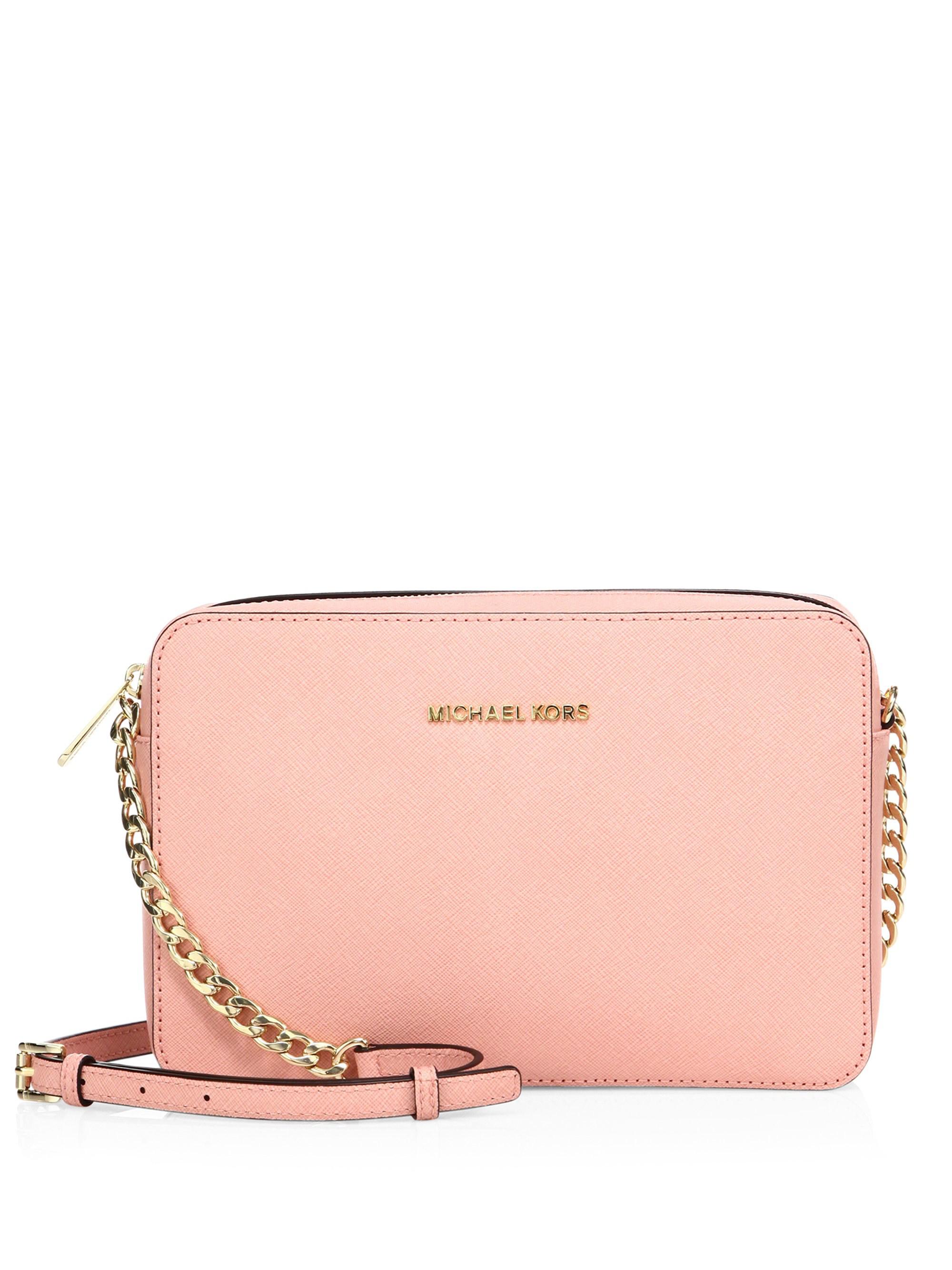 Michael Kors Jet Set Large Saffiano Leather Crossbody Bag in Pale Pink (Pink) - Lyst