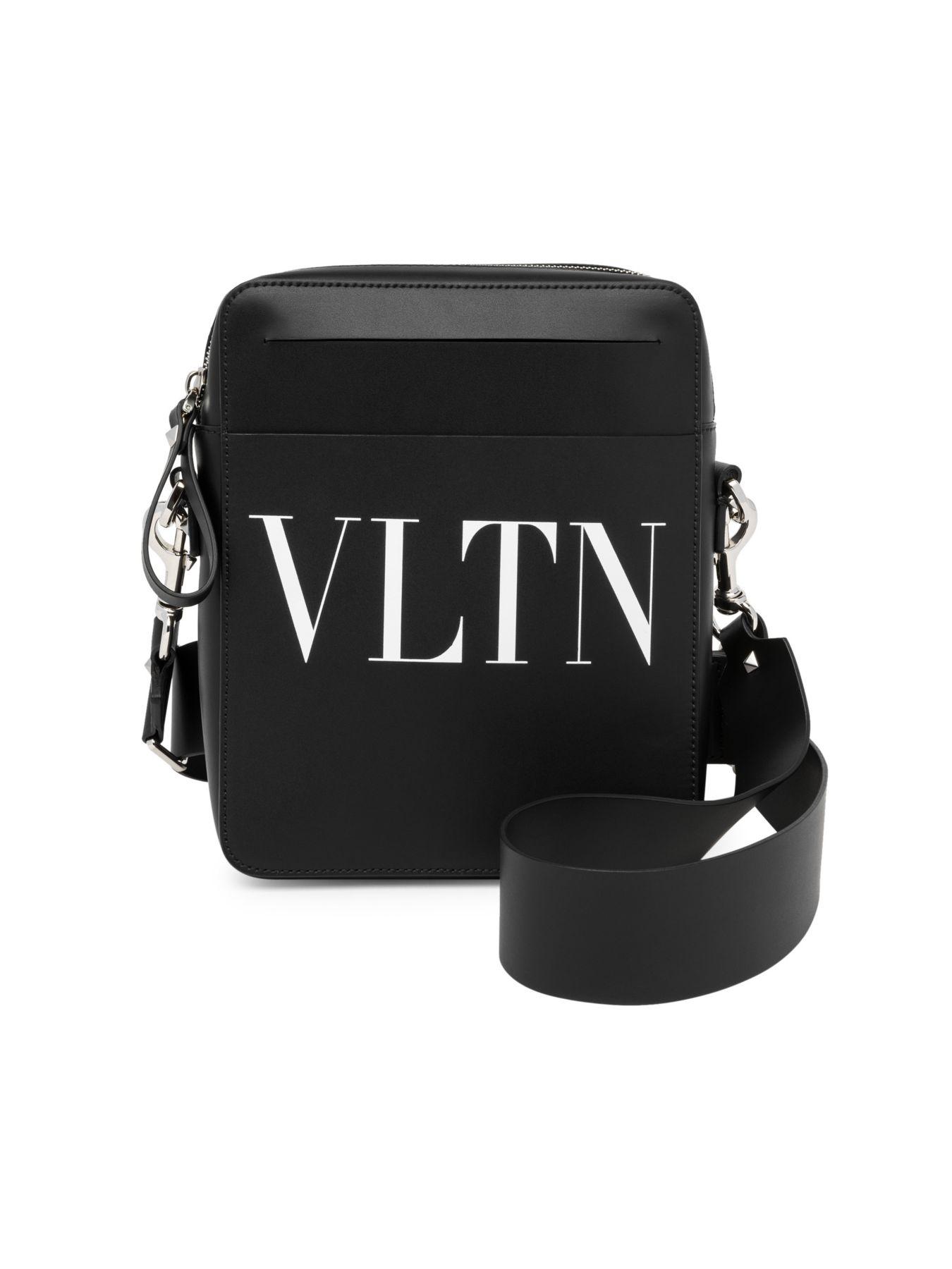 Valentino Vltn Leather Crossbody Bag in Black White (Black) for Men - Lyst
