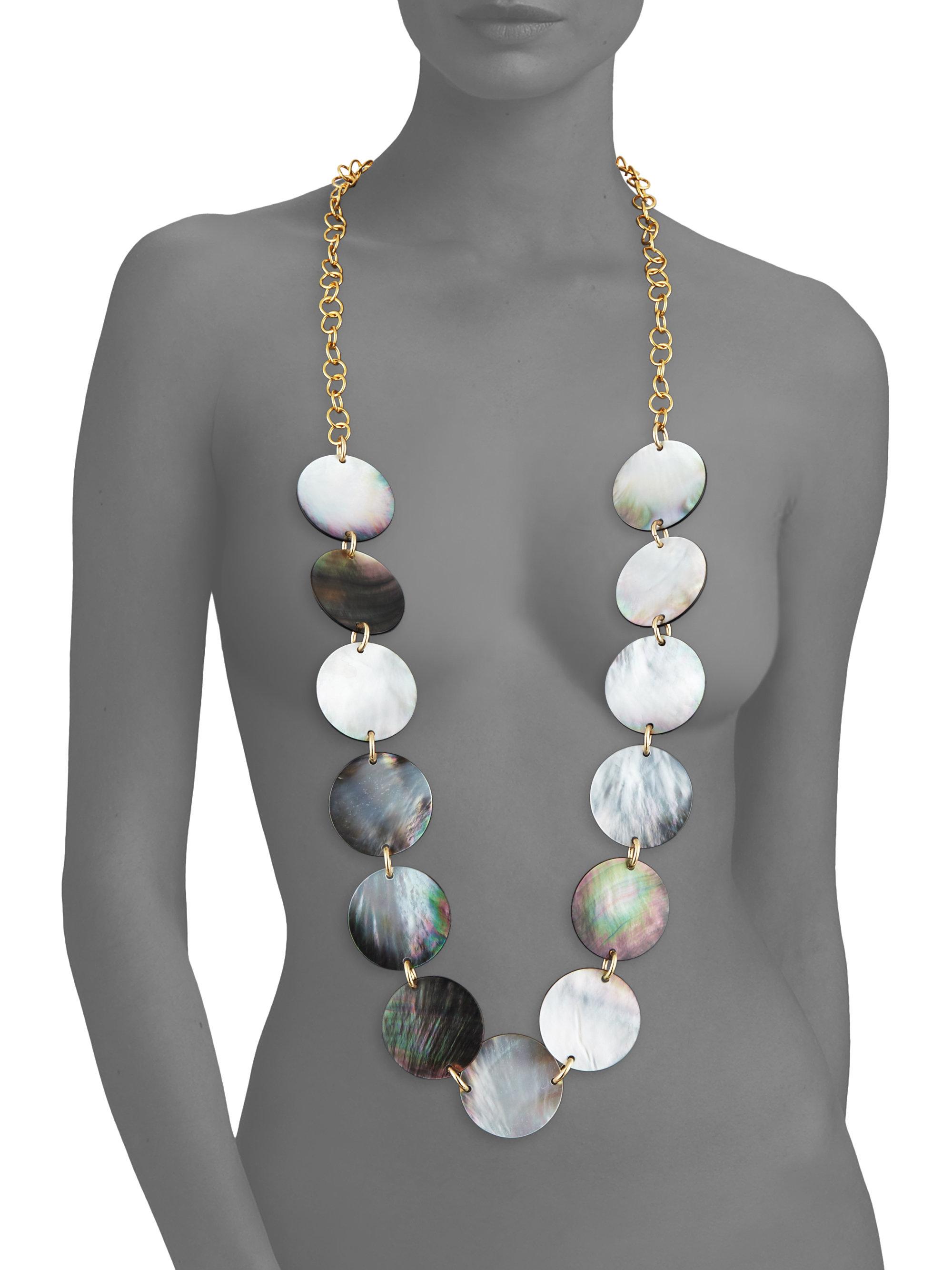 Nest Long Grey Mother-of-pearl Disc Necklace in Gray | Lyst