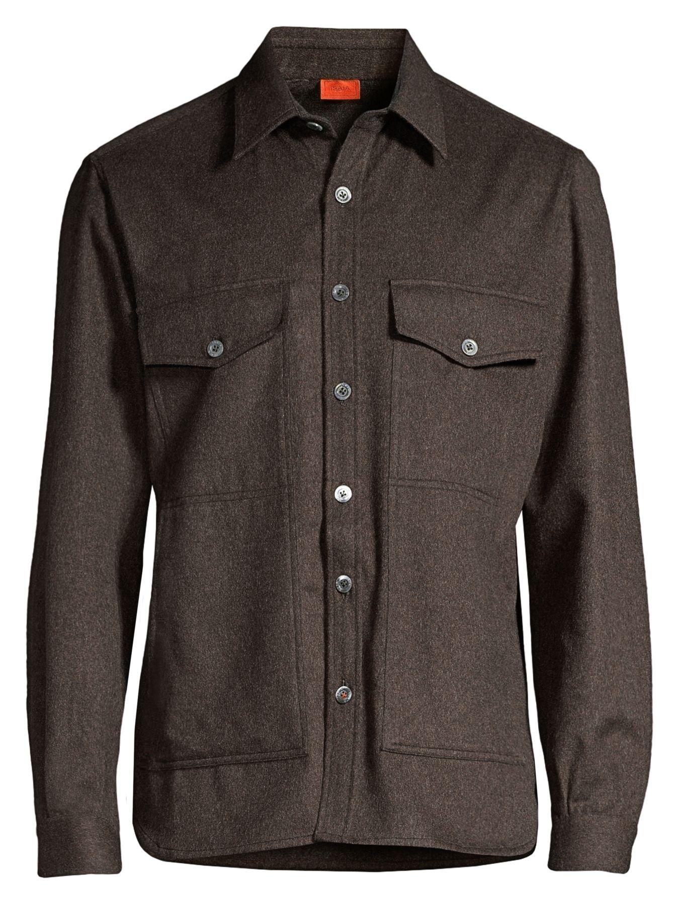 Isaia Wool Cashmere Moleskin Overshirt in Brown for Men Lyst