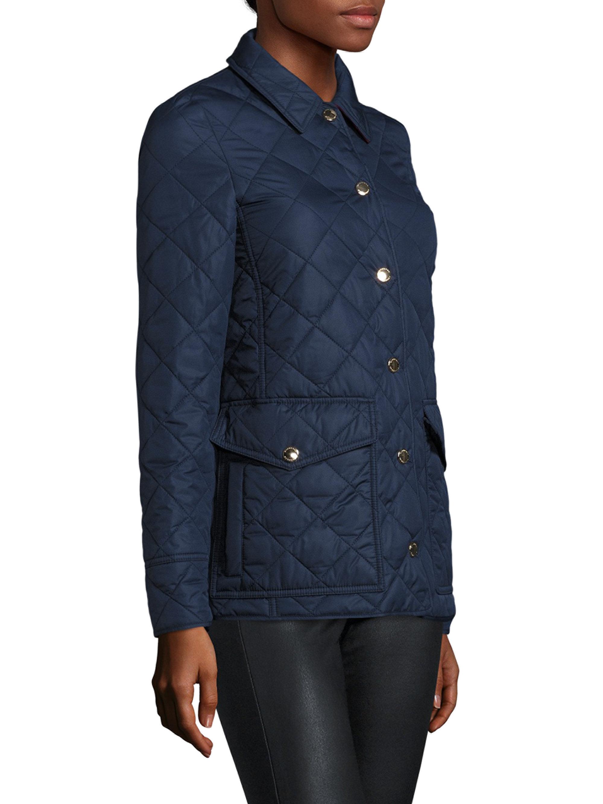Burberry Synthetic Quilted Snap Button Jacket in Navy (Blue) | Lyst