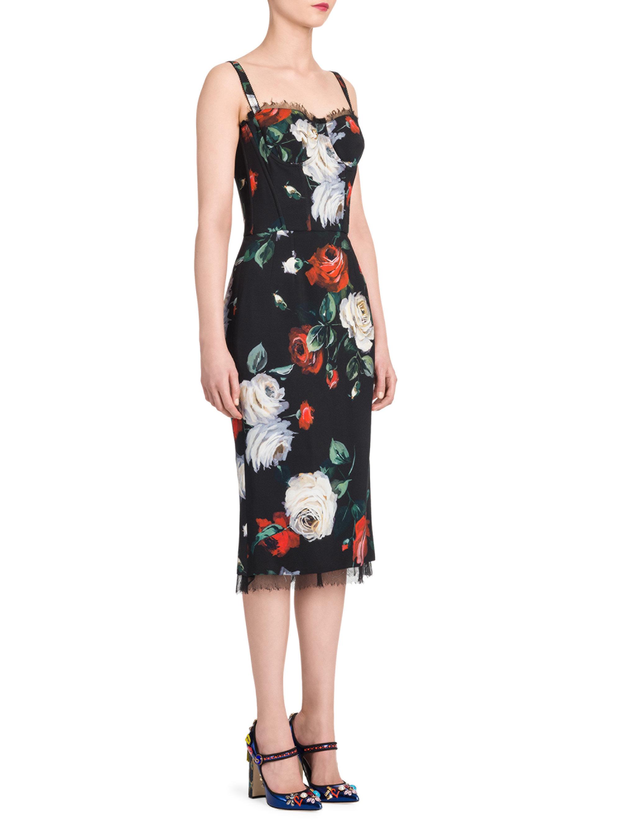 Dolce & Gabbana Floral Bustier Dress in Black | Lyst