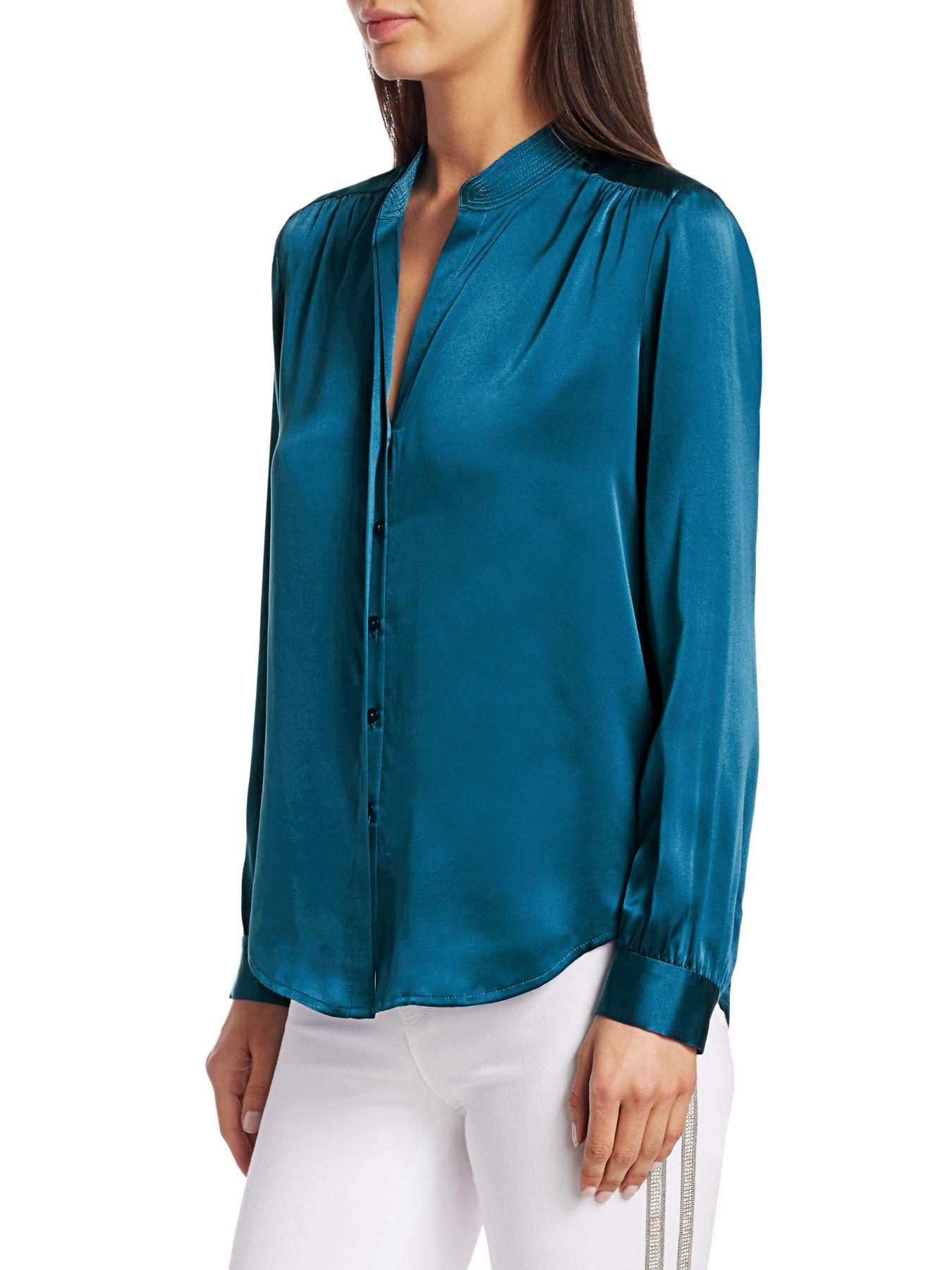 L'Agence Bianca Silk Charmeuse Blouse in Blue - Lyst