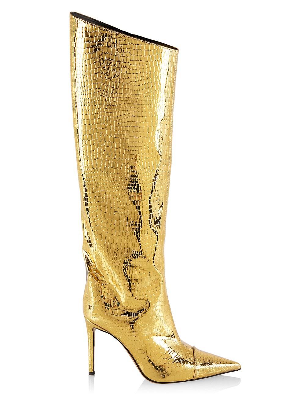 Alexandre Vauthier Metallic Crocembossed Leather Overtheknee Boots